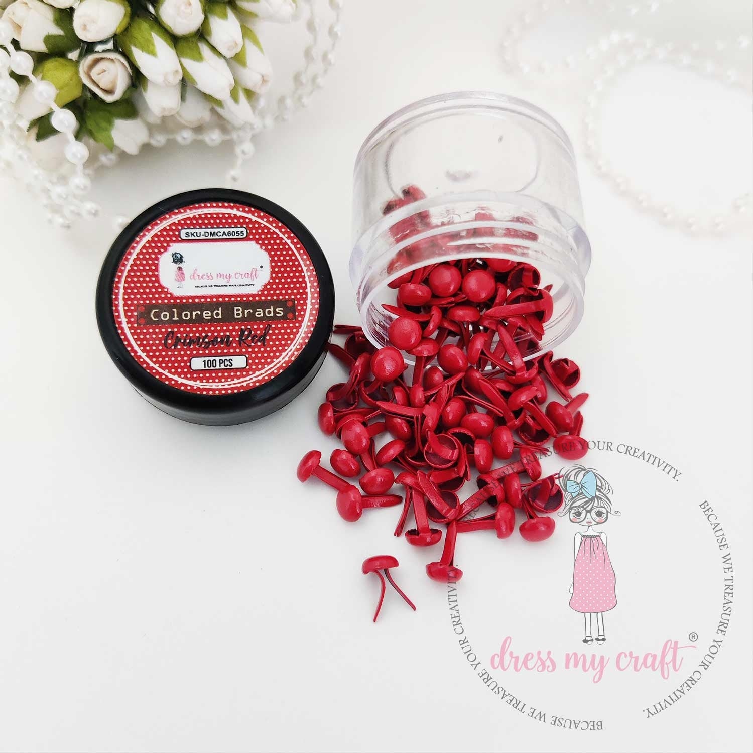 Dress My Craft Brads 10mm 100/Pkg-Crimson Red