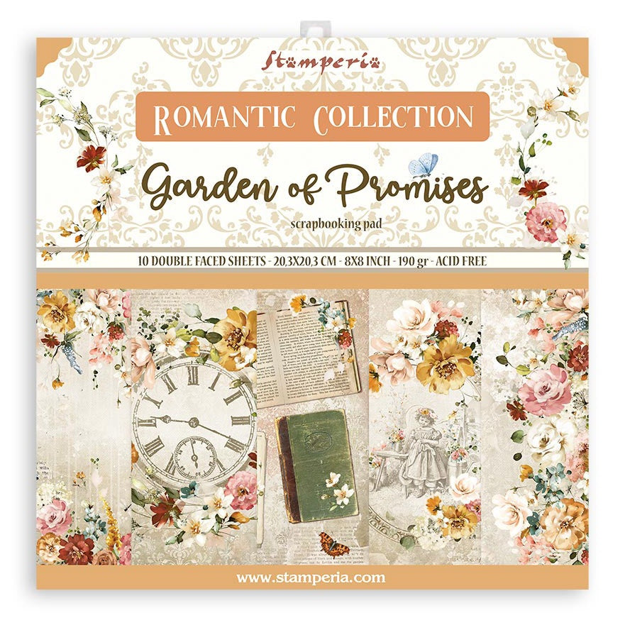 Stamperia Double-Sided Paper Pad 8"X8" 10/Pkg-Garden Of Promises, 10 Designs/1 Each