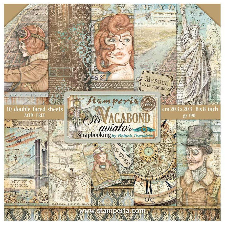 Stamperia Double-Sided Paper Pad 8"X8" 10/Pkg-Sir Vagabond Aviator, 10 Designs/1 Each