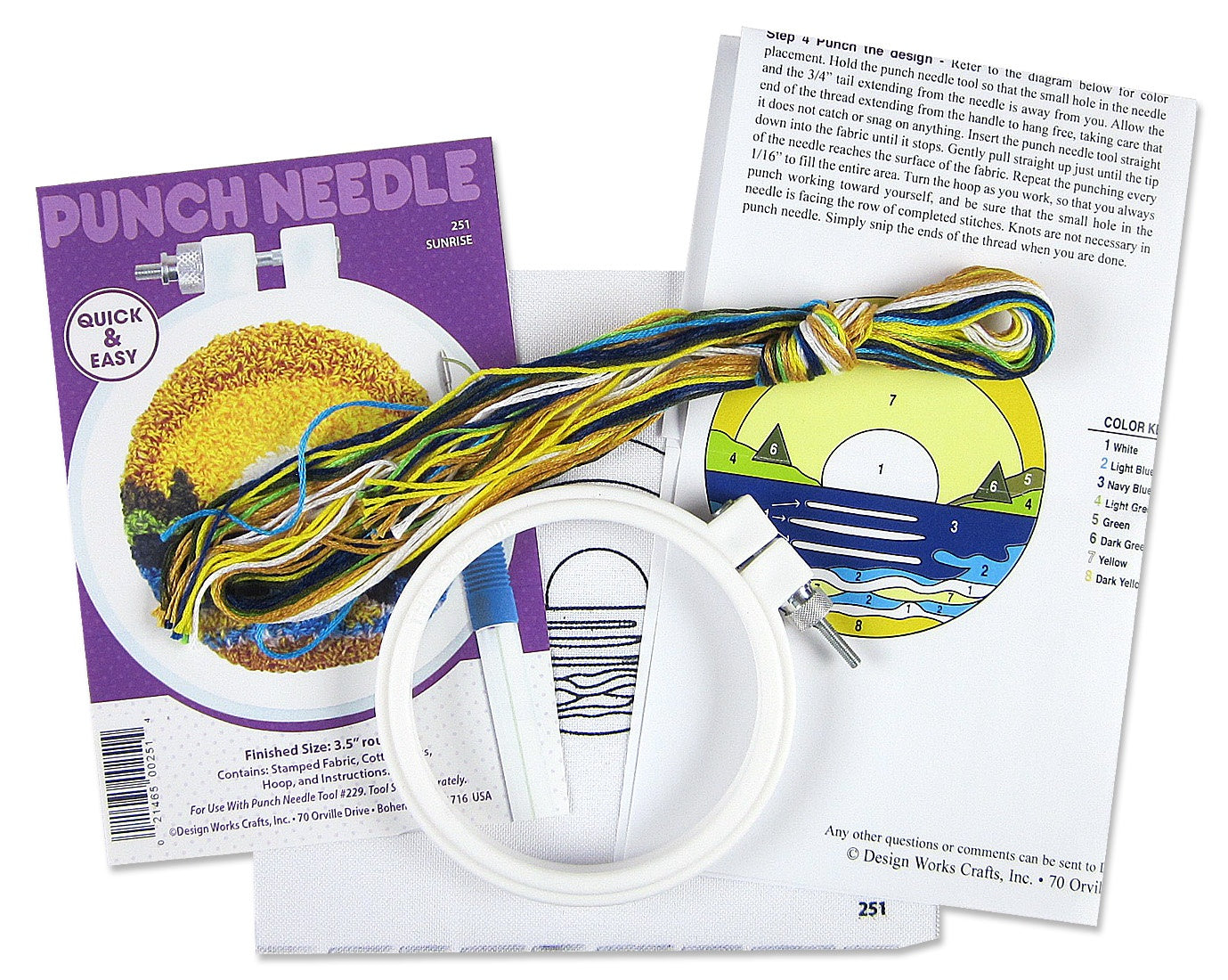 Design Works Punch Needle Kit 3.5" Round-Sunrise