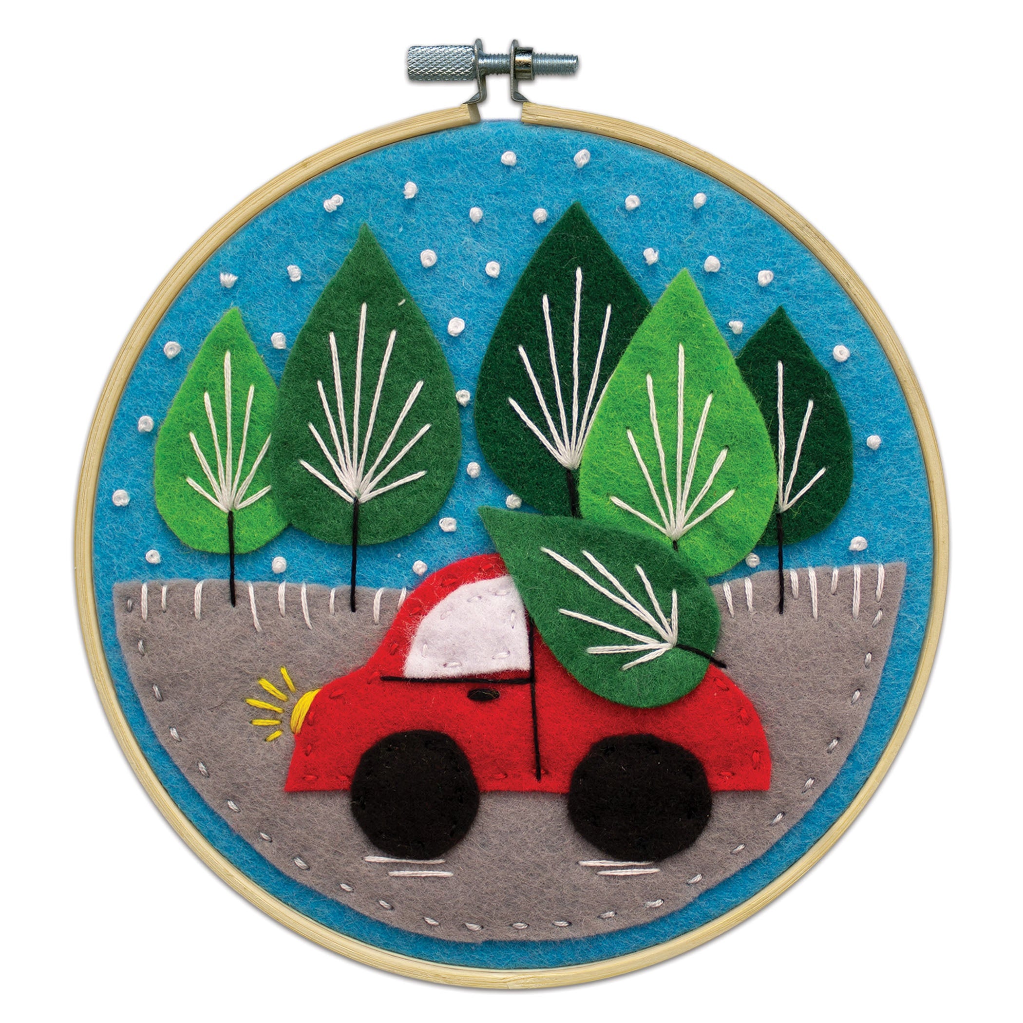 Design Works Felt Applique Kit 6" Round-Car Scene