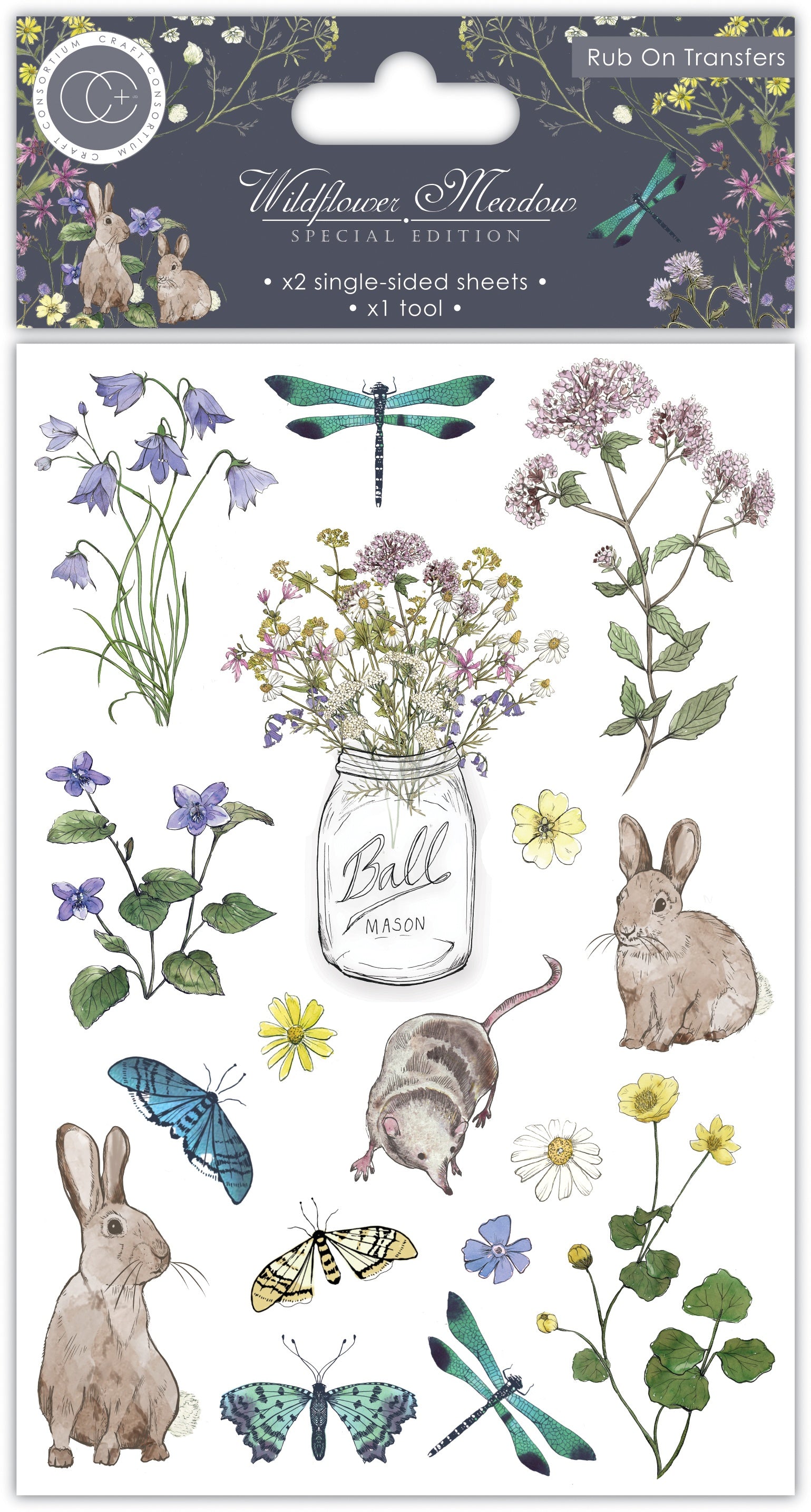 Craft Consortium Rub-On Transfers 2/Pkg-Wildflower Meadow