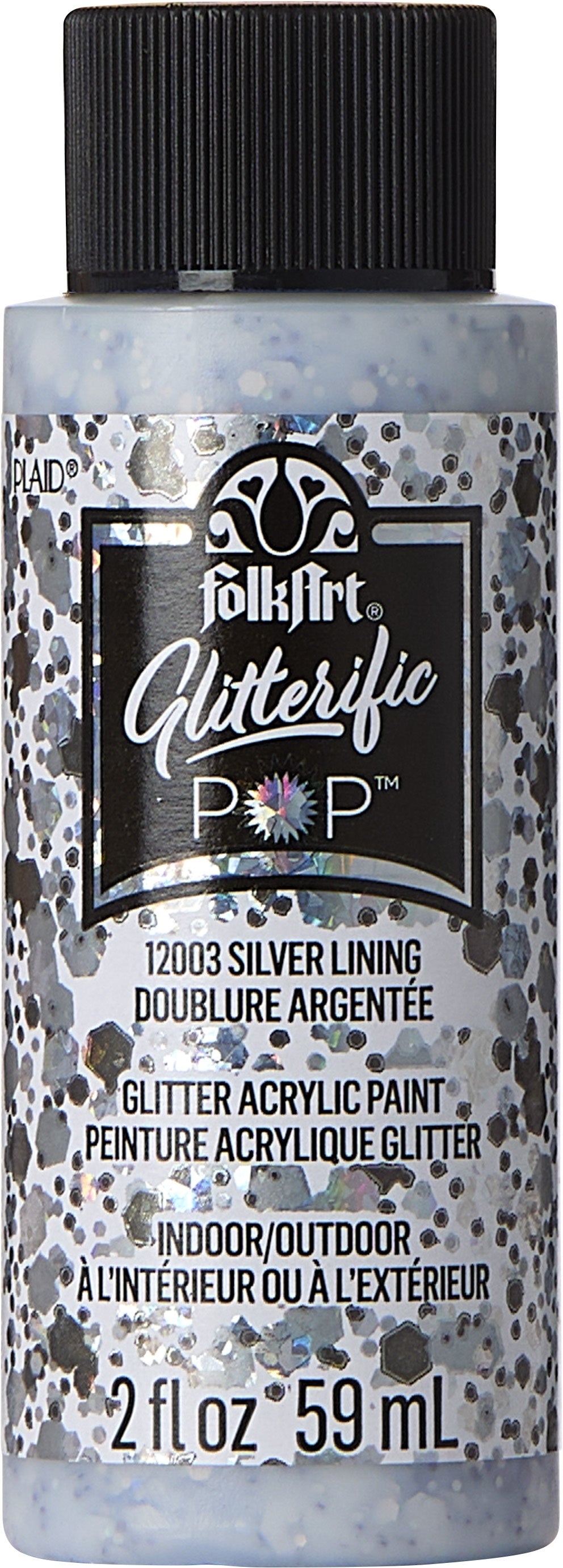 Folkart Glitterific Pop Acrylic Paint 2oz-Silver Lining