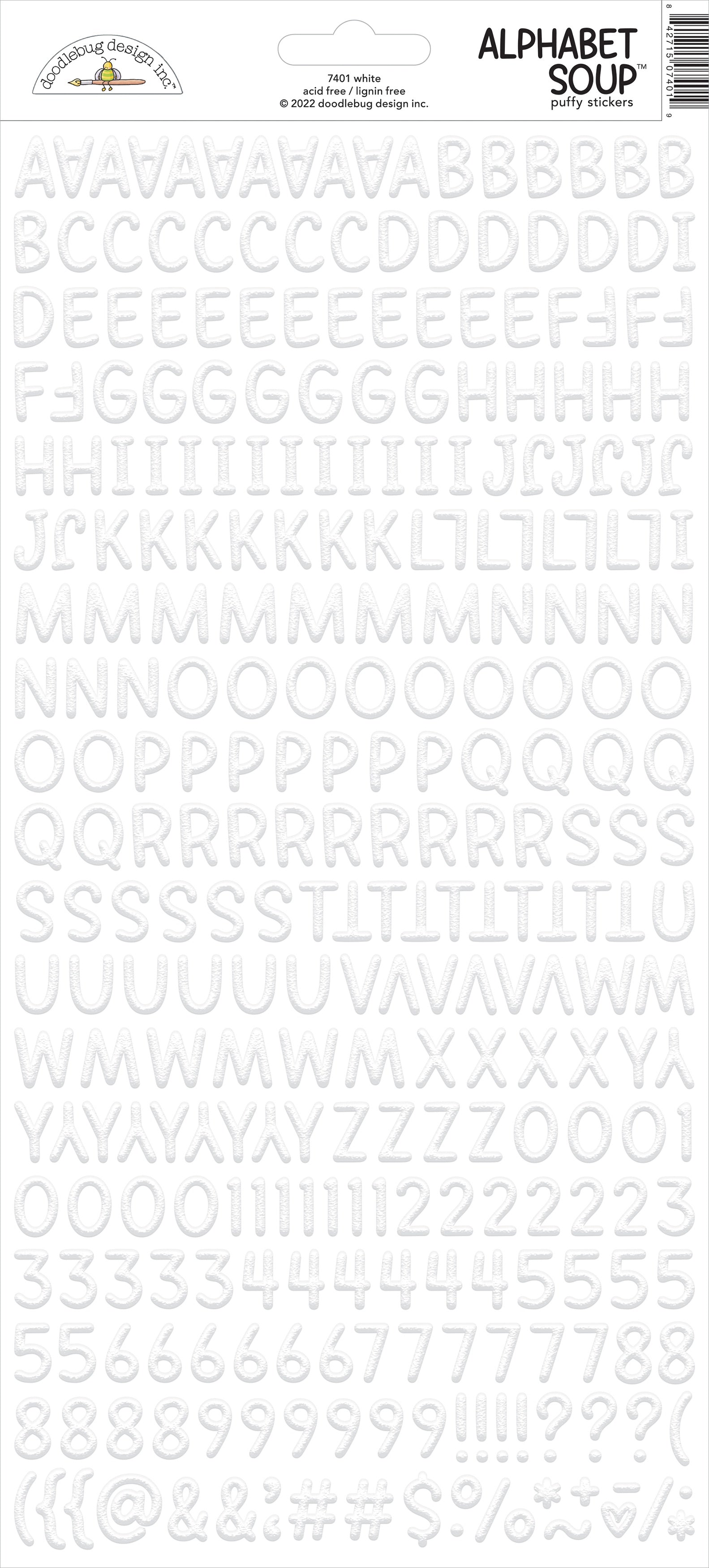 Doodlebug Alphabet Soup Puffy Stickers 6"X13"-Lily White