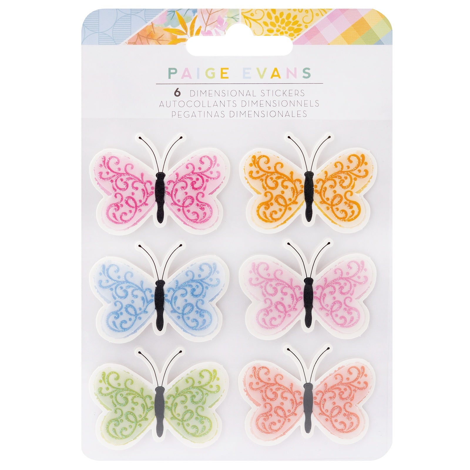 Paige Evans Garden Shoppe Dimensional Stickers 6/Pkg-Butterflies