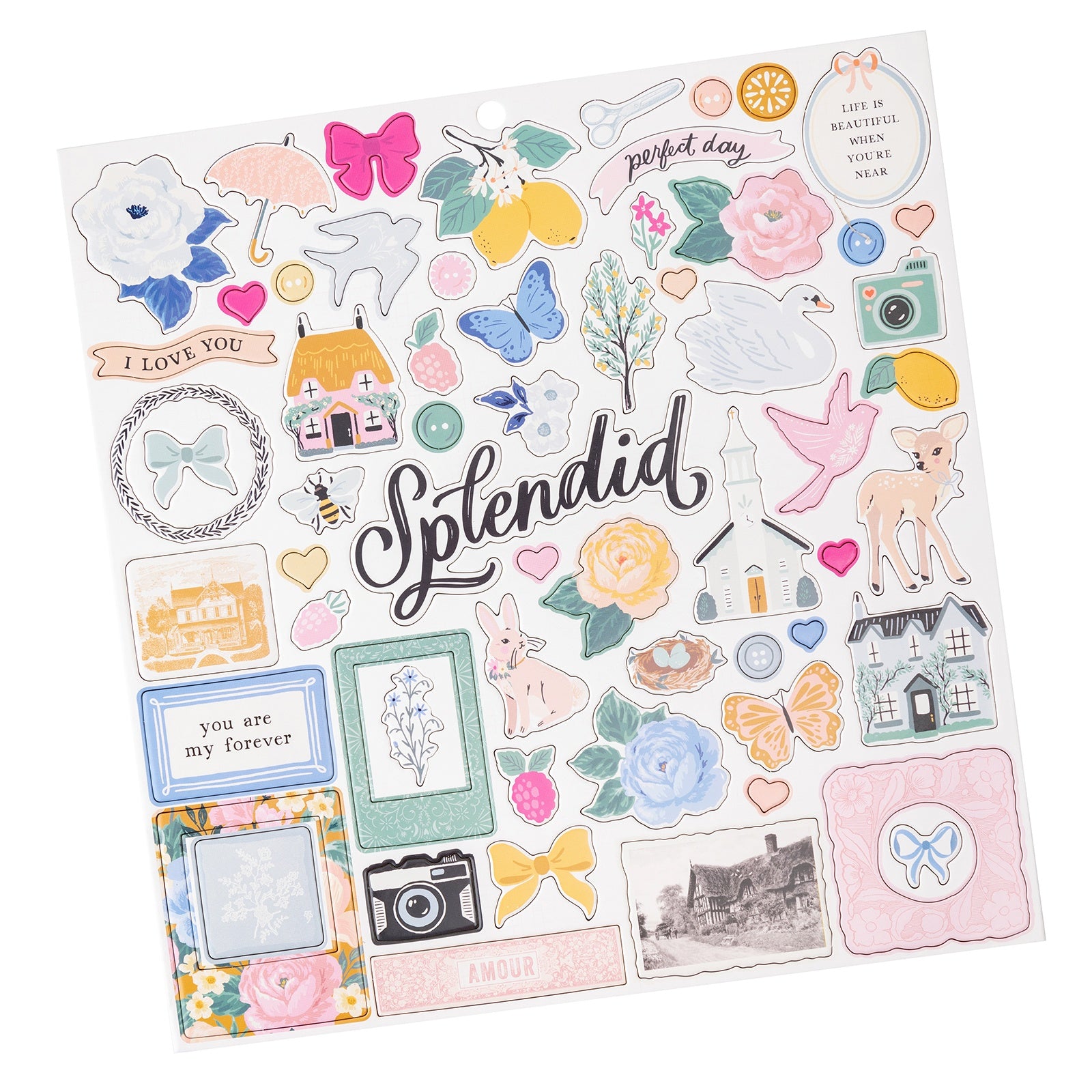 Maggie Holmes Parasol Chipboard Stickers 12"X12"-Icons & Phrase