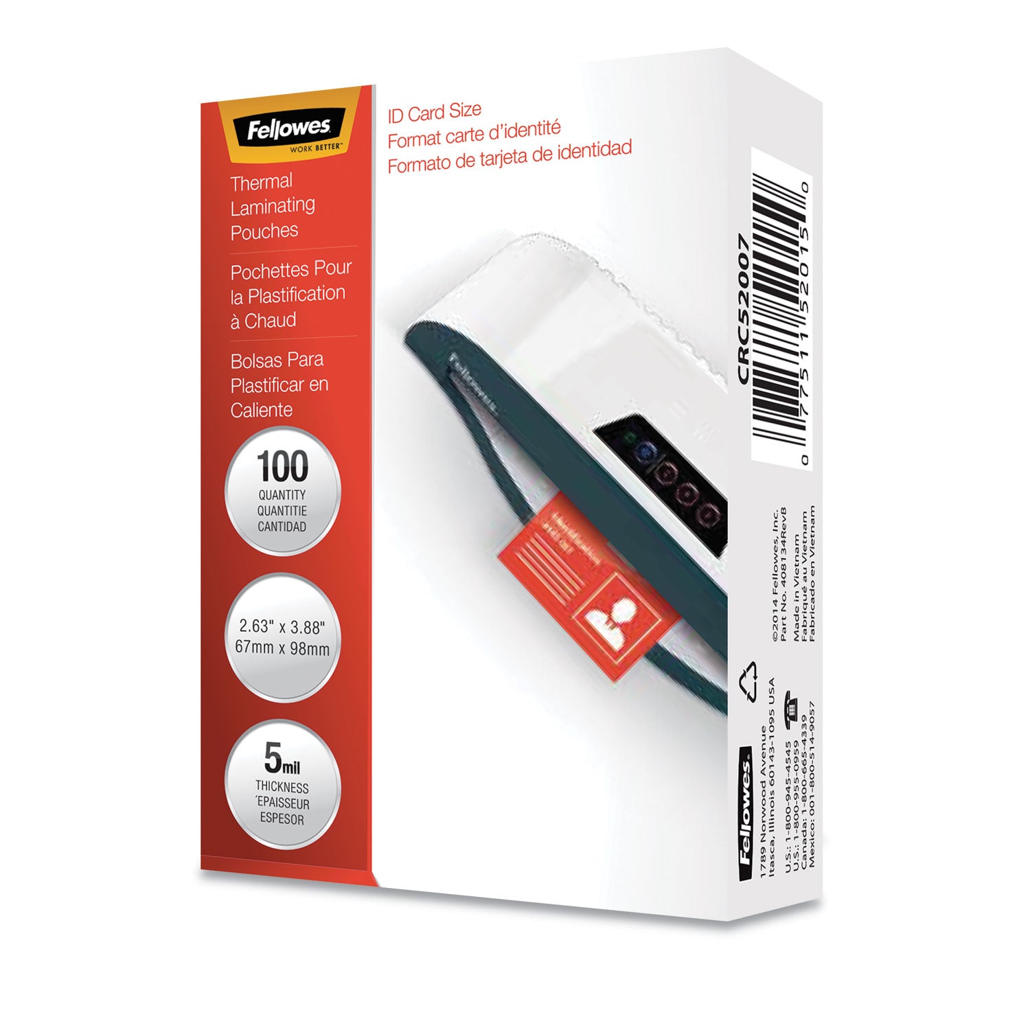 Fellowes® Laminating Pouches, 5mil, 3 7/8 x 2 5/8, 100/Pack