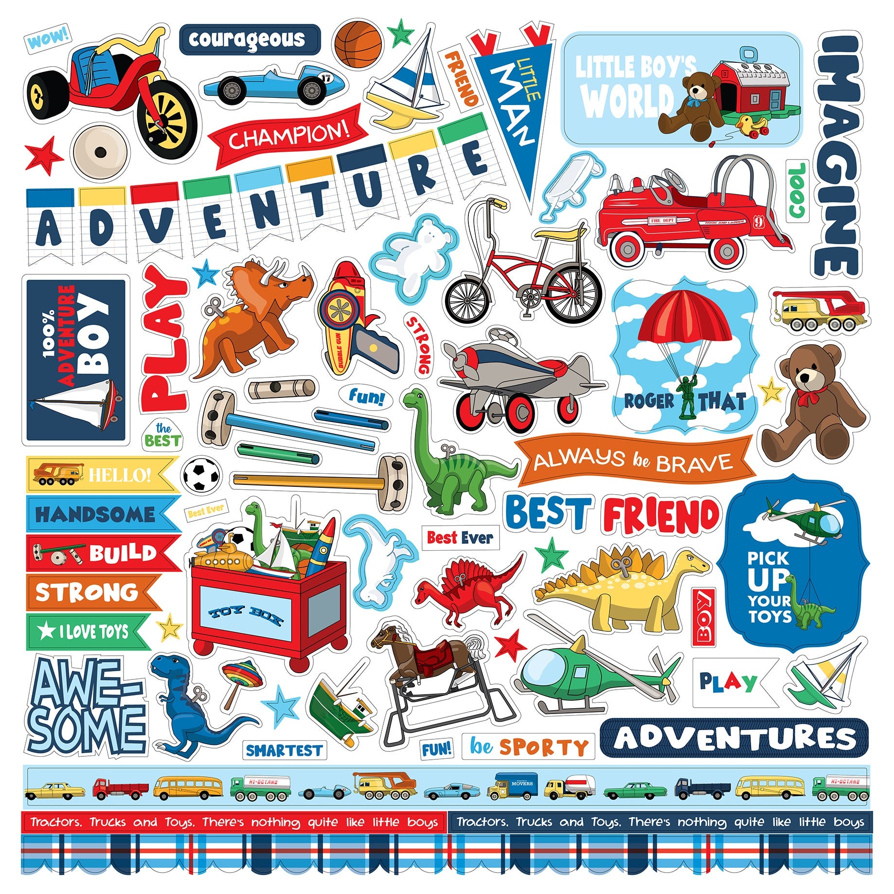 Little Boy Cardstock Stickers 12"X12"-Elements