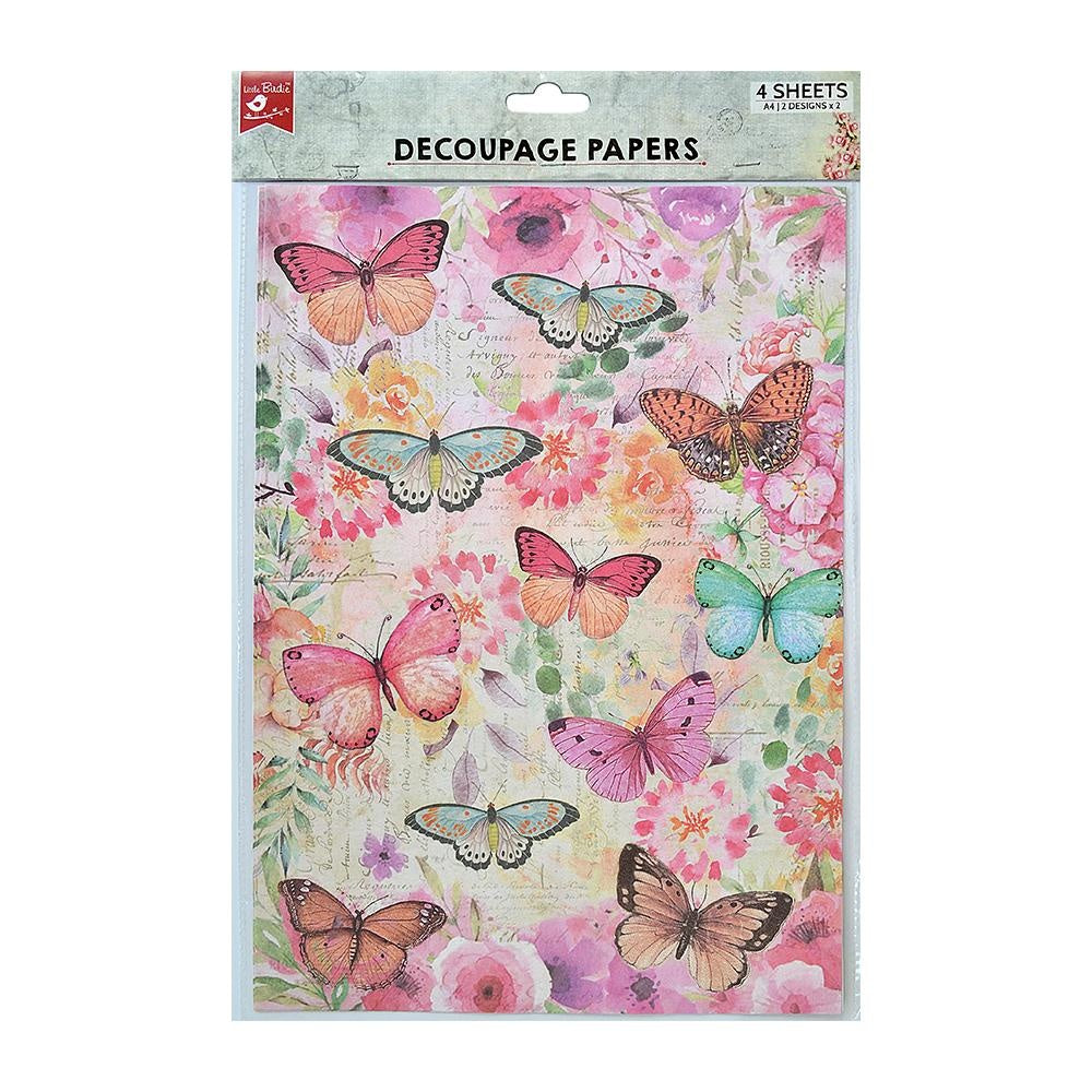 Little Birdie Decoupage Paper A4 4/Pkg-Butterfly Flight