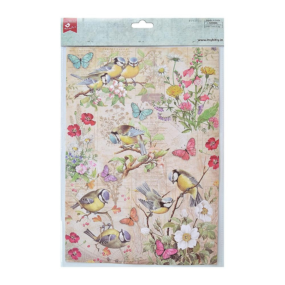 Little Birdie Decoupage Paper A4 4/Pkg-Robin Garden