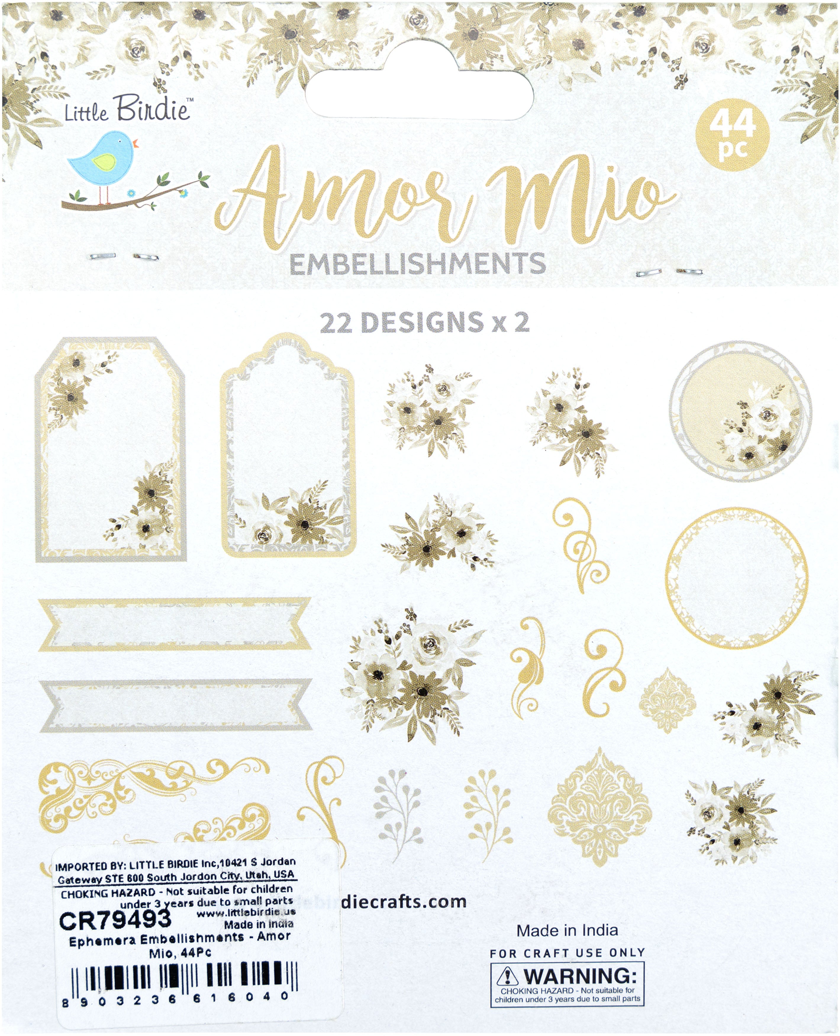 Little Birdie Ephemera Embellishment 44/Pkg-Amor Mio