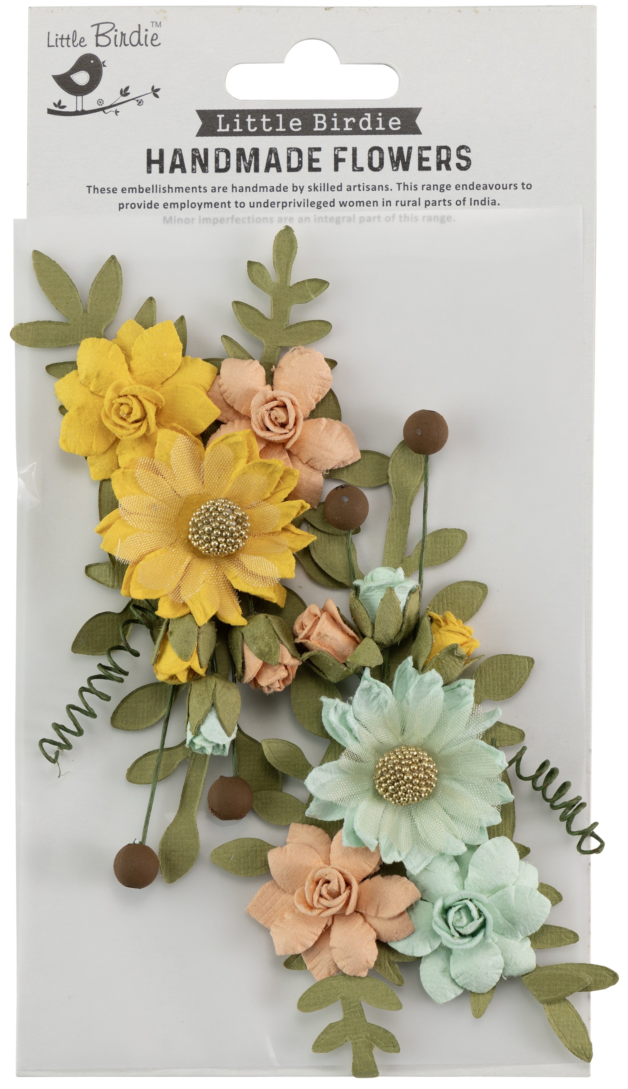 Little Birdie Fairy Rosa Paper Flowers 2/Pkg-Sunshine And Lemonade