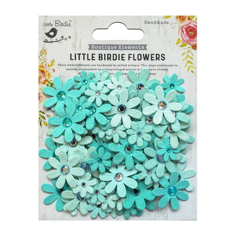 Little Birdie Sparkle Florettes Paper Flowers 60/Pkg-Arctic Ice