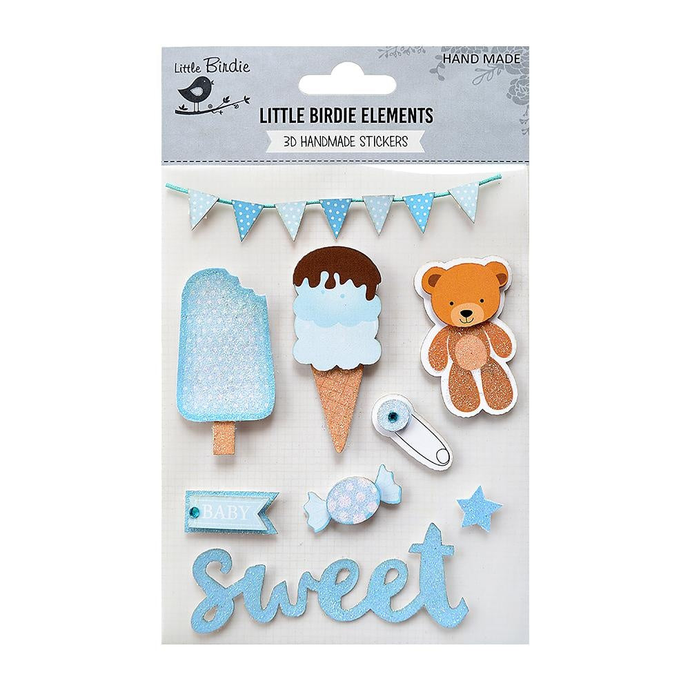 Little Birdie Sticker Embellishment 9/Pkg-Sweet Baby Boy