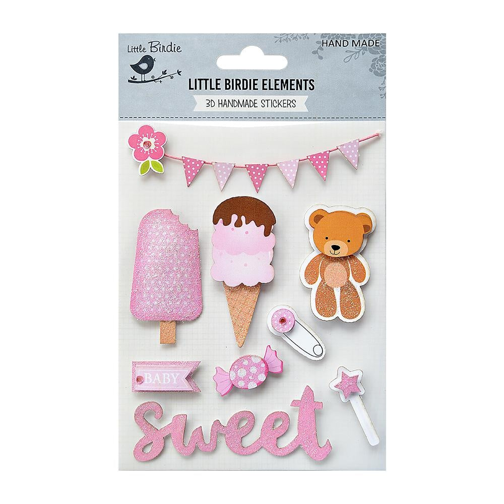 Little Birdie Sticker Embellishment 9/Pkg-Sweet Baby Girl
