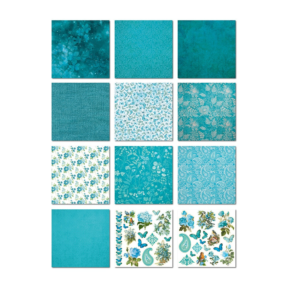 Little Birdie Cardstock 6"X6" 24/Pkg-Aqua Medley
