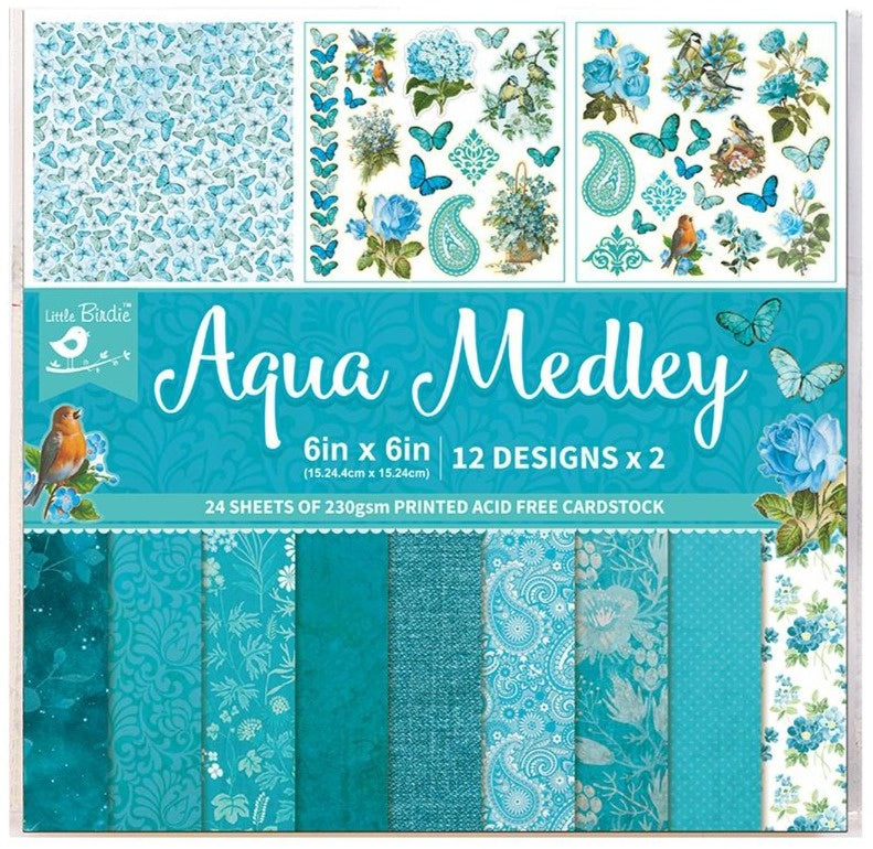 Little Birdie Cardstock 6"X6" 24/Pkg-Aqua Medley