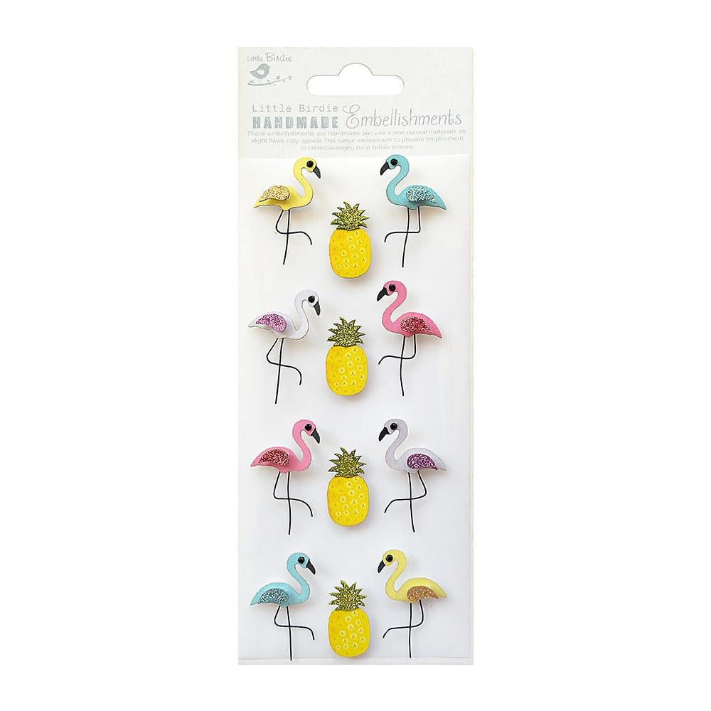 Little Birdie Glitter Embellishment 12/Pkg-Pelican & Pineapple