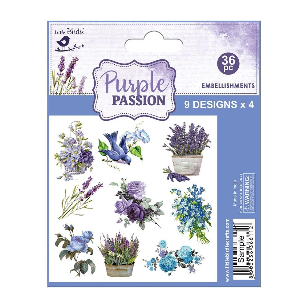 Little Birdie Ephemera Embellishment 36/Pkg-Purple Passion