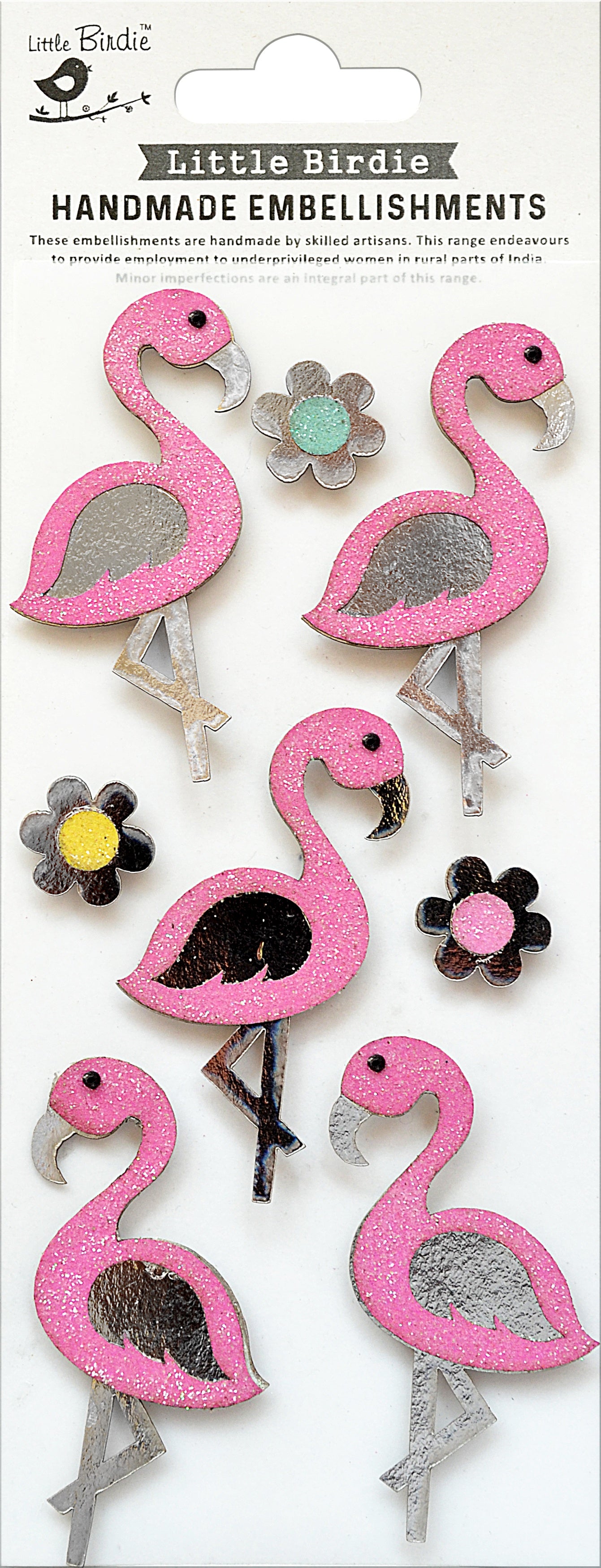 Little Birdie 3D Sticker Embellishment 8/Pkg-Fancy Flamingo
