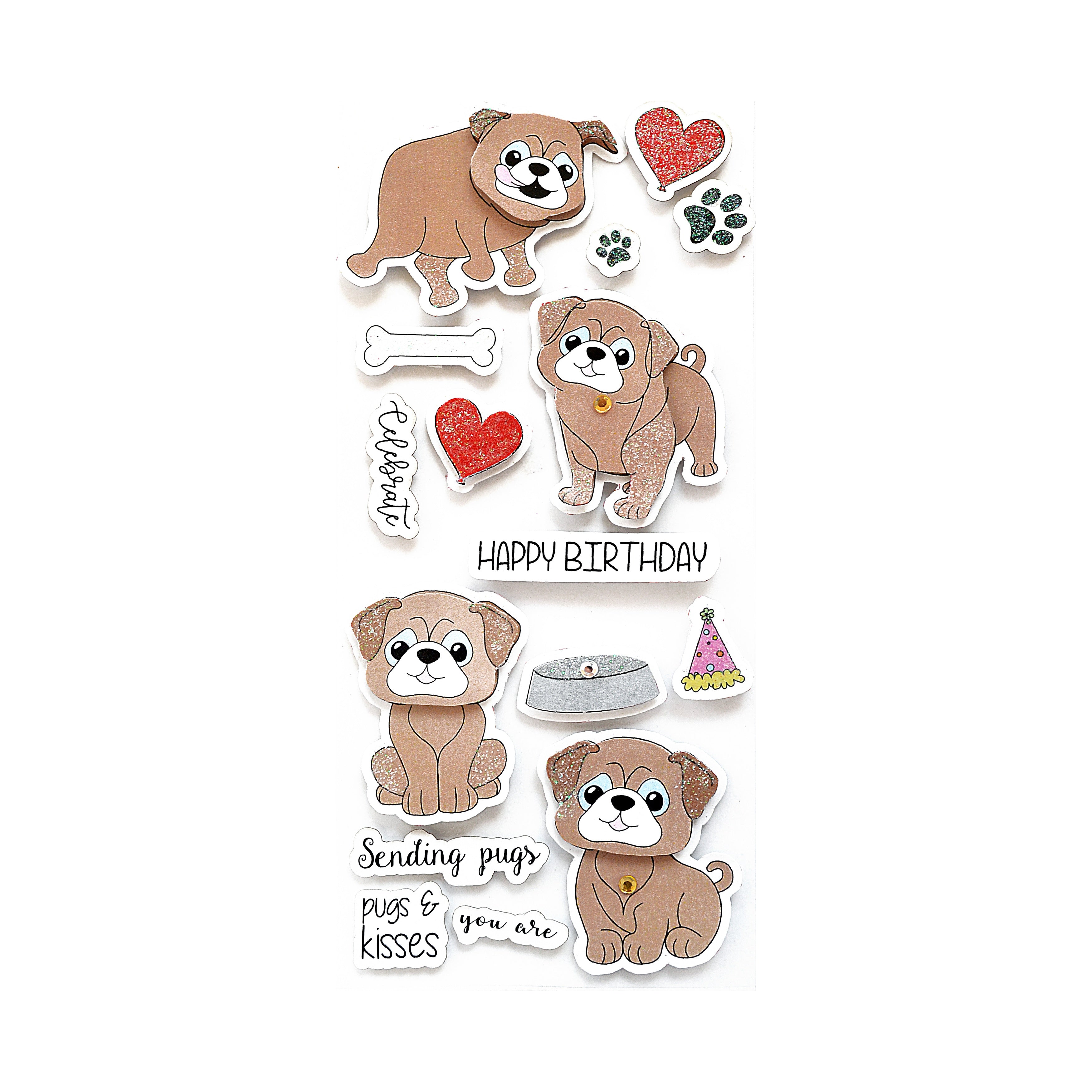 Little Birdie Birthday Wishes Embellishment 16/Pkg-Pugs and Kisses
