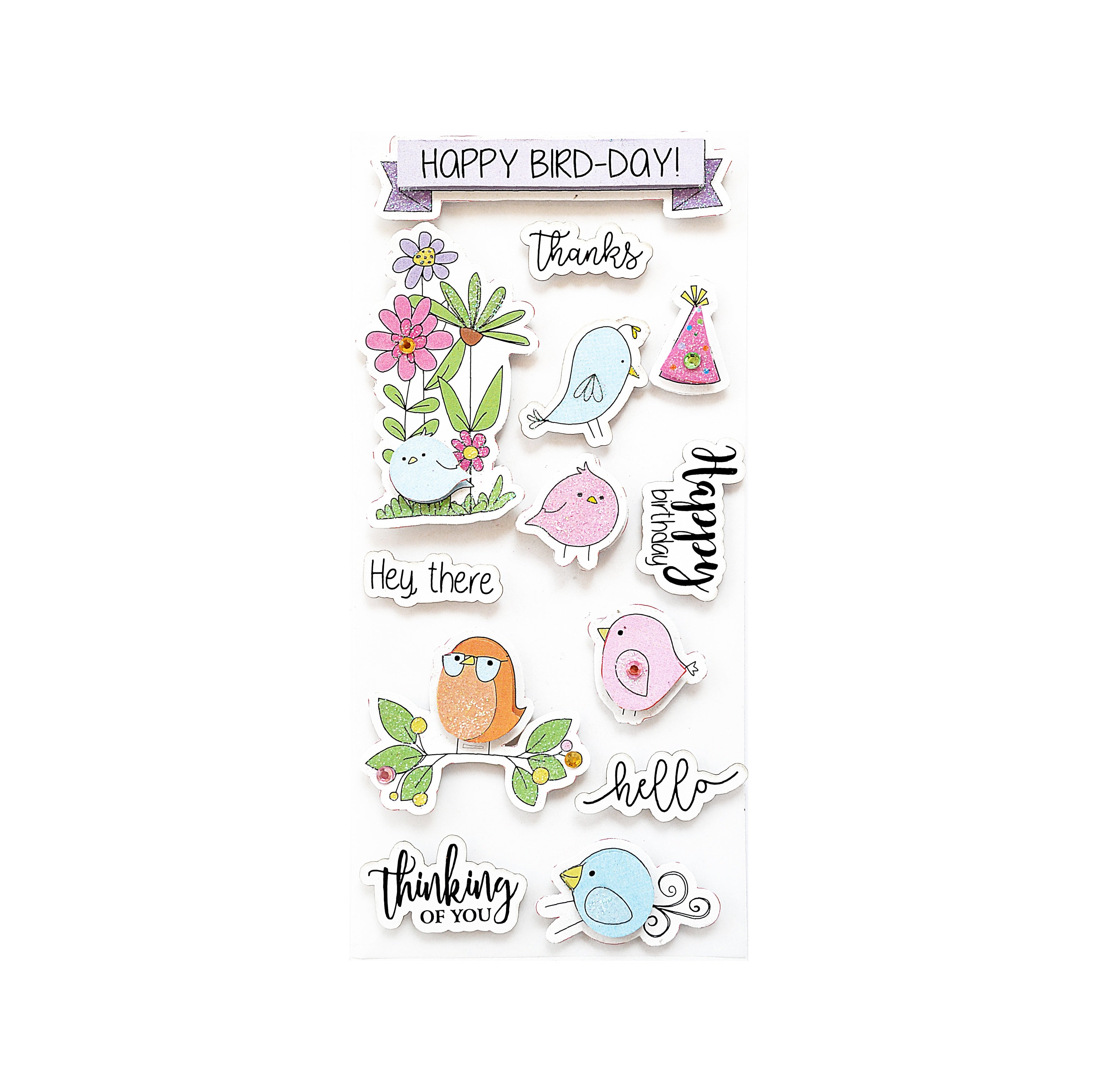 Little Birdie Sticker Embellishment 3/Pkg-Happy Bird-Day