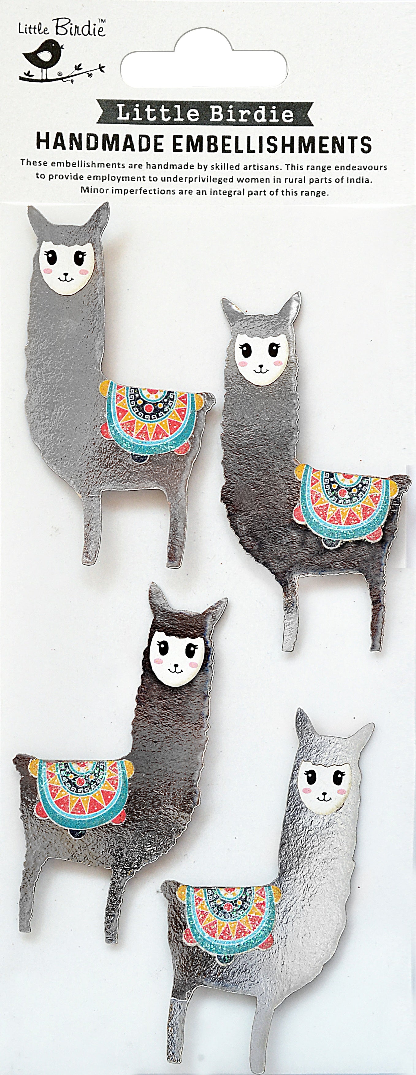 Little Birdie Sticker Embellishment 4/Pkg-Lovable Llamas
