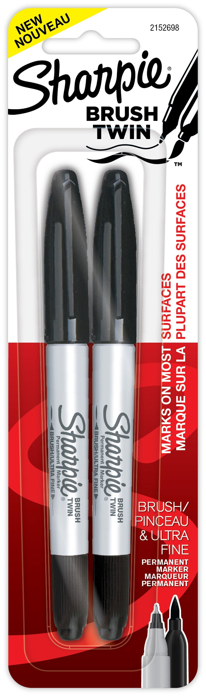 Sharpie Permanent Twin Brush Markers 2/Pkg-Black