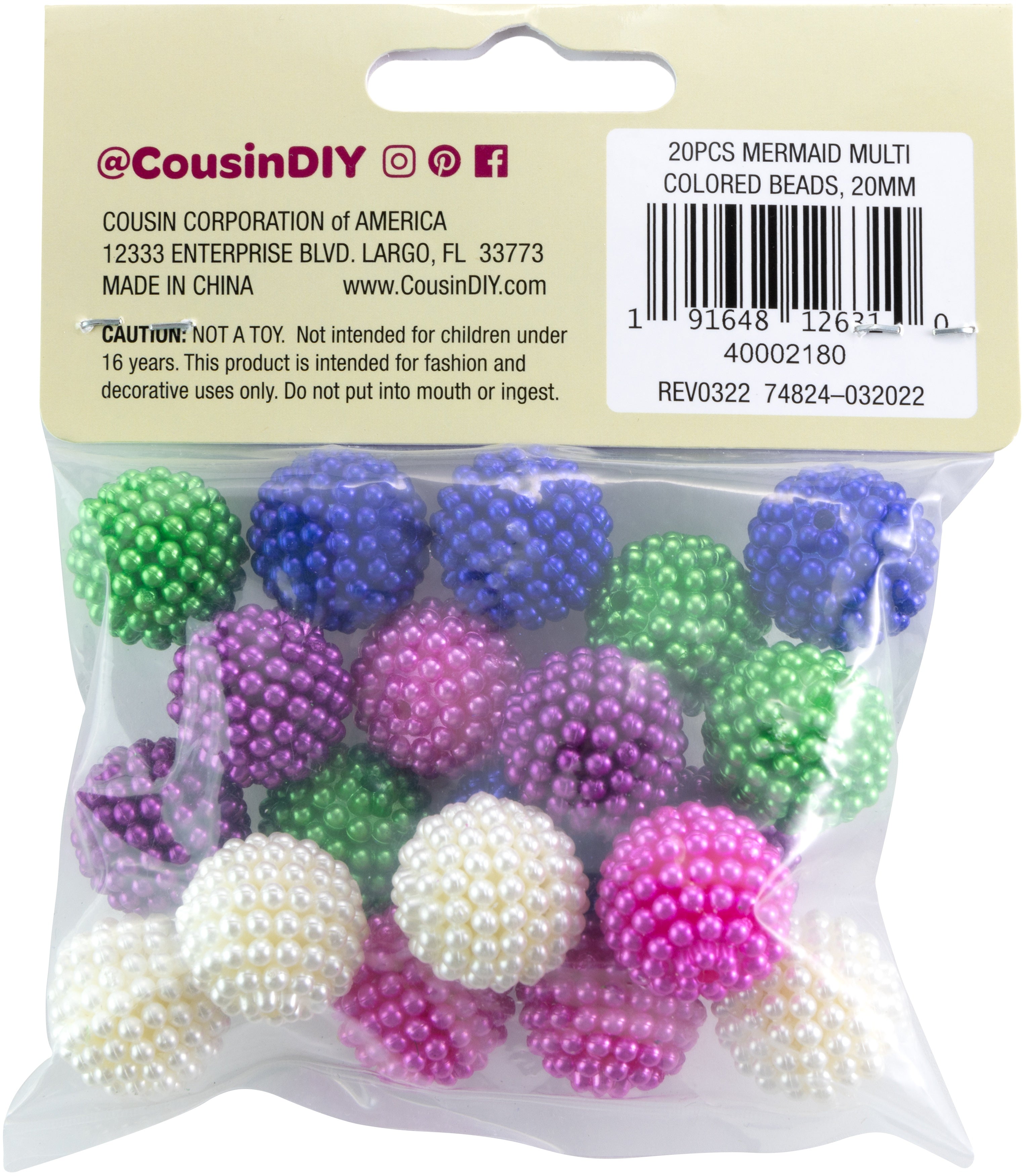 CousinDIY Bubblegum Bead 20mm 20/Pkg-Mermaid