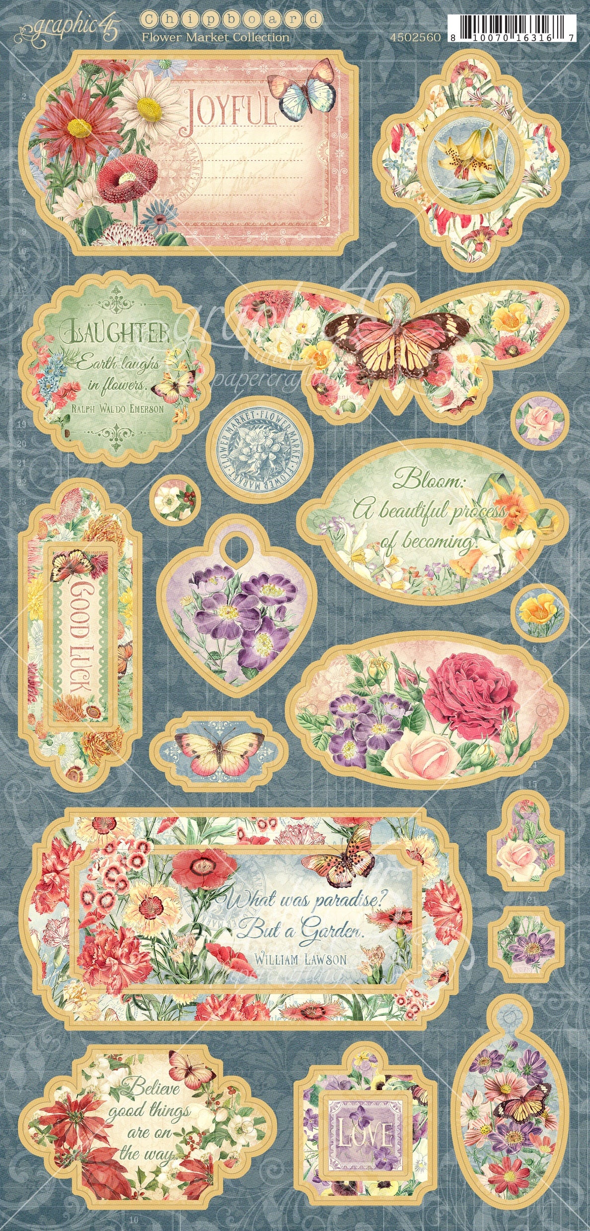 Flower Market Chipboard Die-Cuts 6"X12" Sheet-