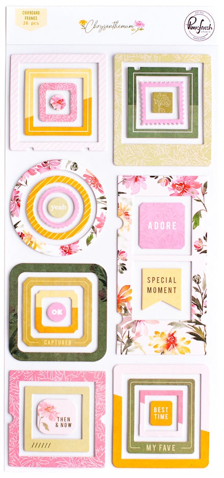 PinkFresh Chipboard Frames Stickers-Chrysanthemum
