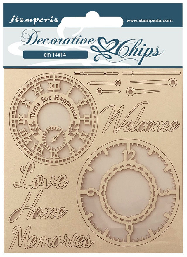 Stamperia Decorative Chips 5.5"X5.5"-Create Happiness Welcome Home Clocks