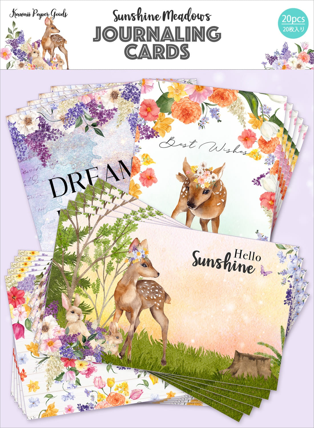 Sunshine Meadows Journal Card Pack 20/Pkg-4 Designs/5 Each