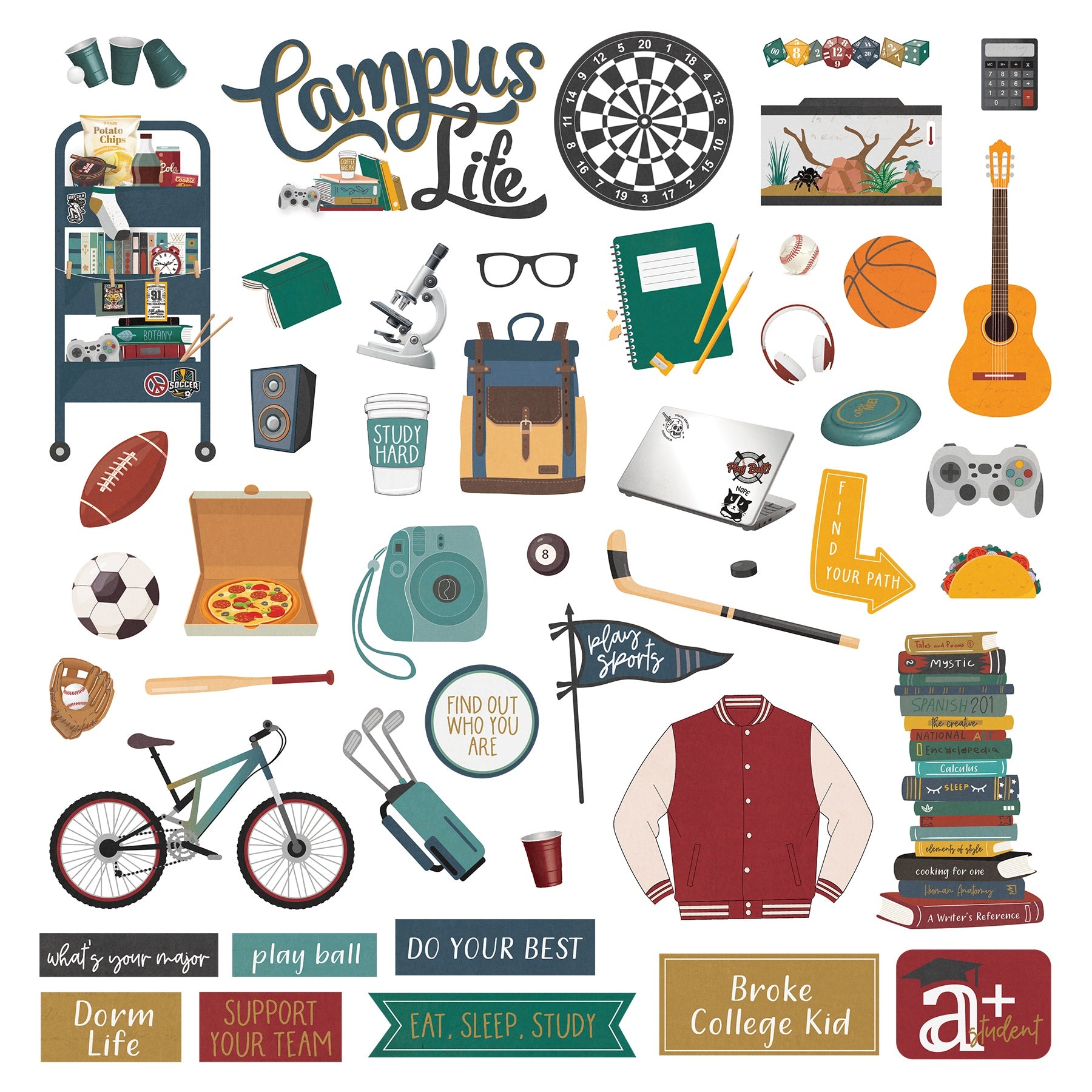 Campus Life Stickers 12"X12"-Boy Elements