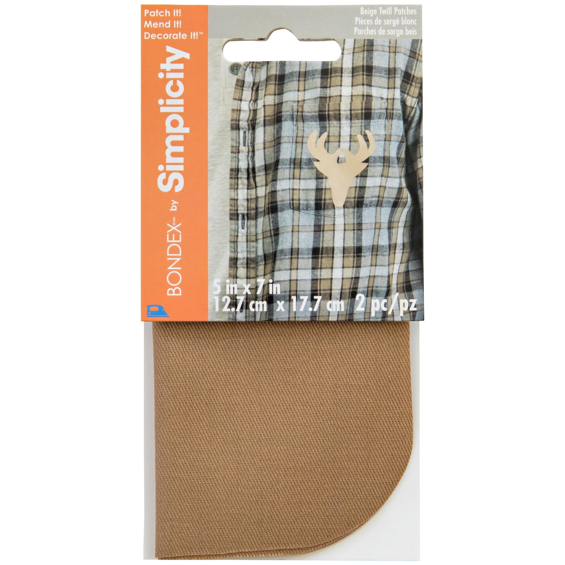 Bondex Iron-On Twill Patches 5"X7" 2/Pkg-Beige