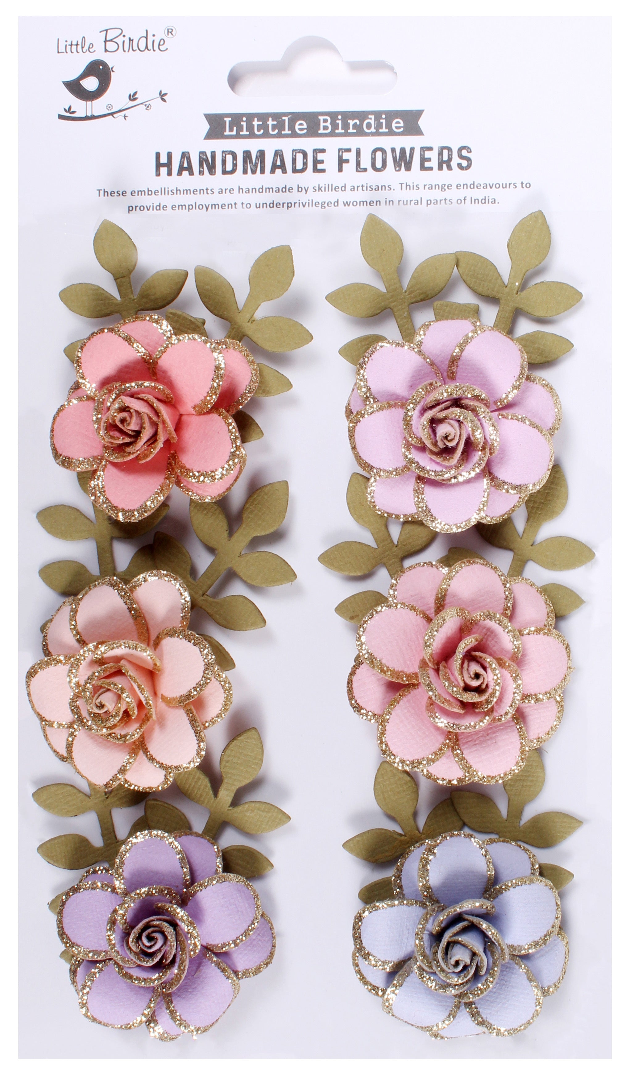 Little Birdie Pixie Rose Paper Flowers 6/Pkg-Fairy Sparkle