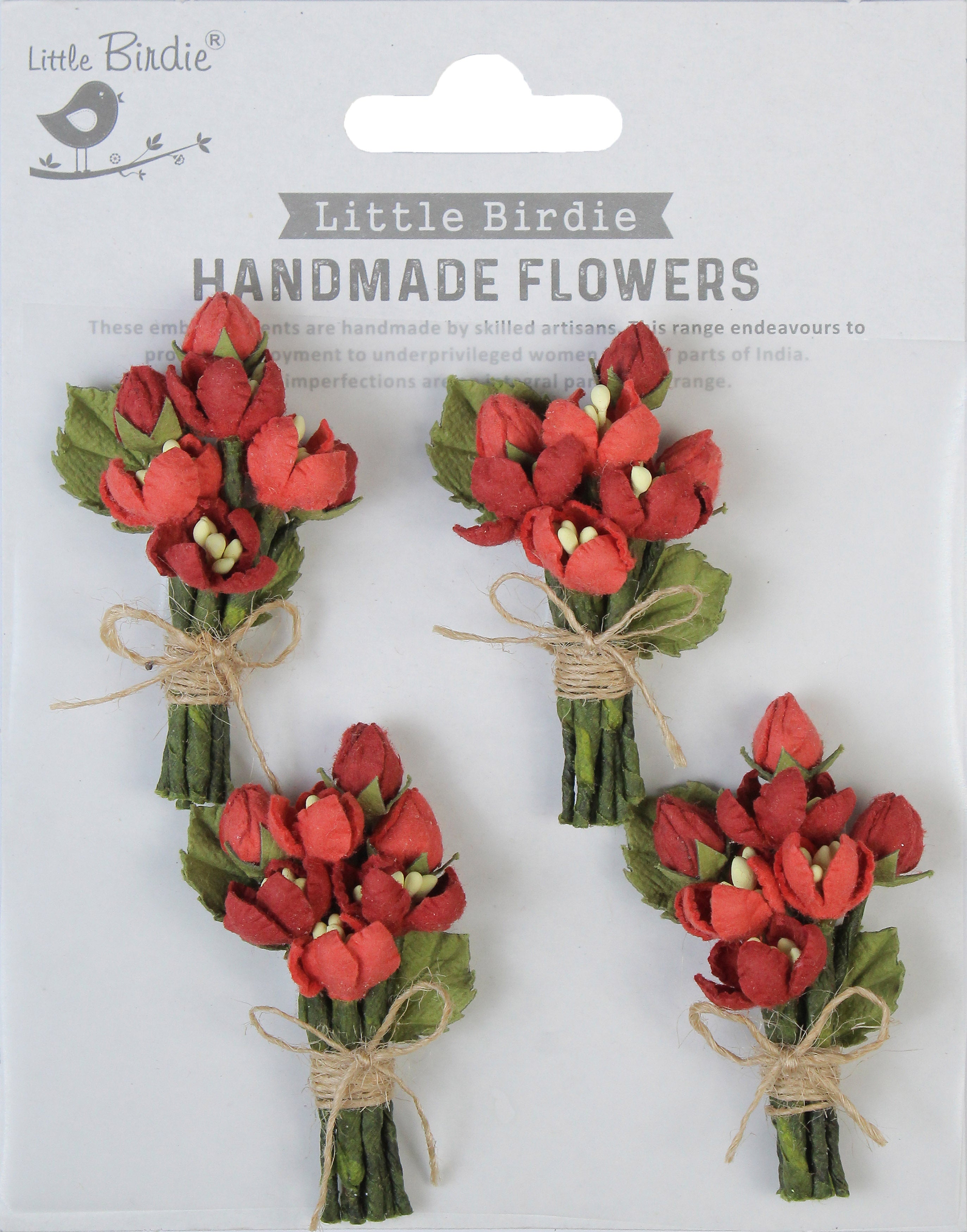 Little Birdie Jubilee Paper Flowers 4/Pkg-Scarlet Blend