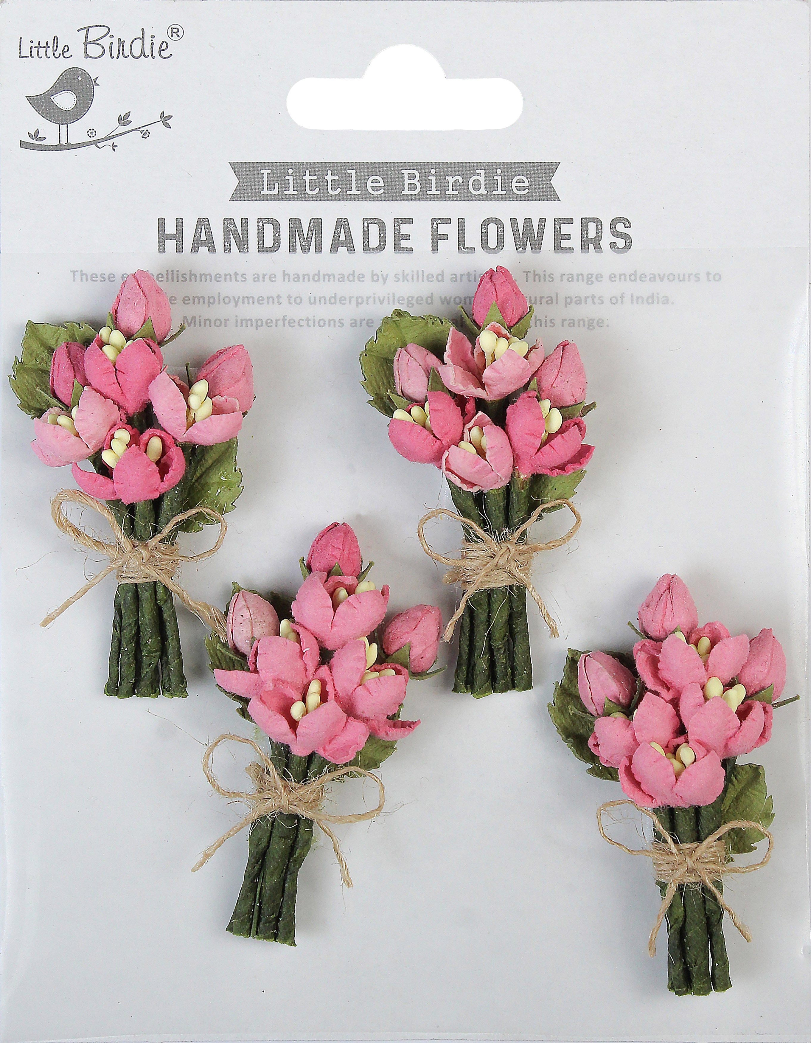 Little Birdie Jubilee Paper Flowers 4/Pkg-Rosy Note
