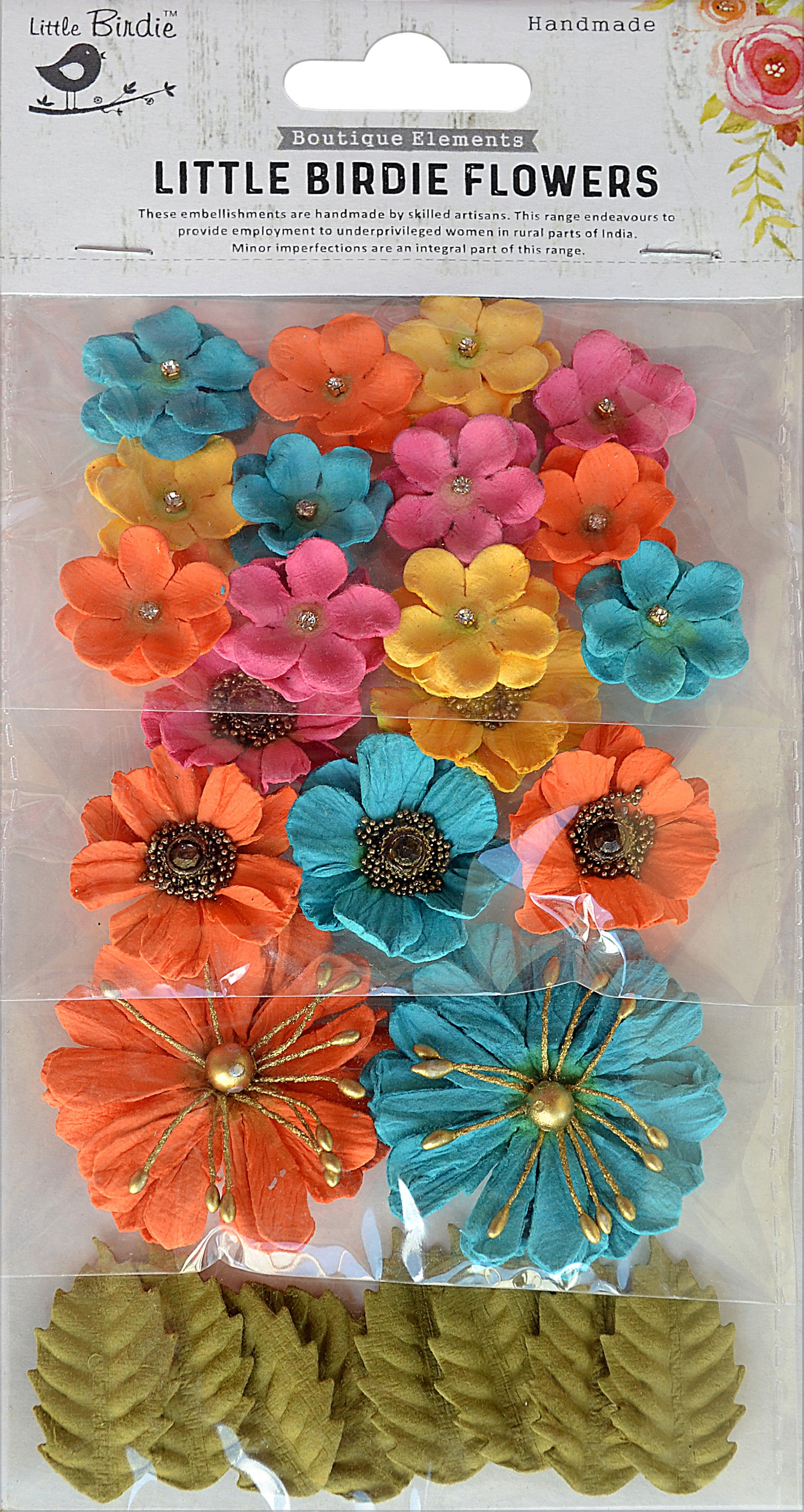 Little Birdie Renae Paper Flower 27/Pkg-Vivid Palette