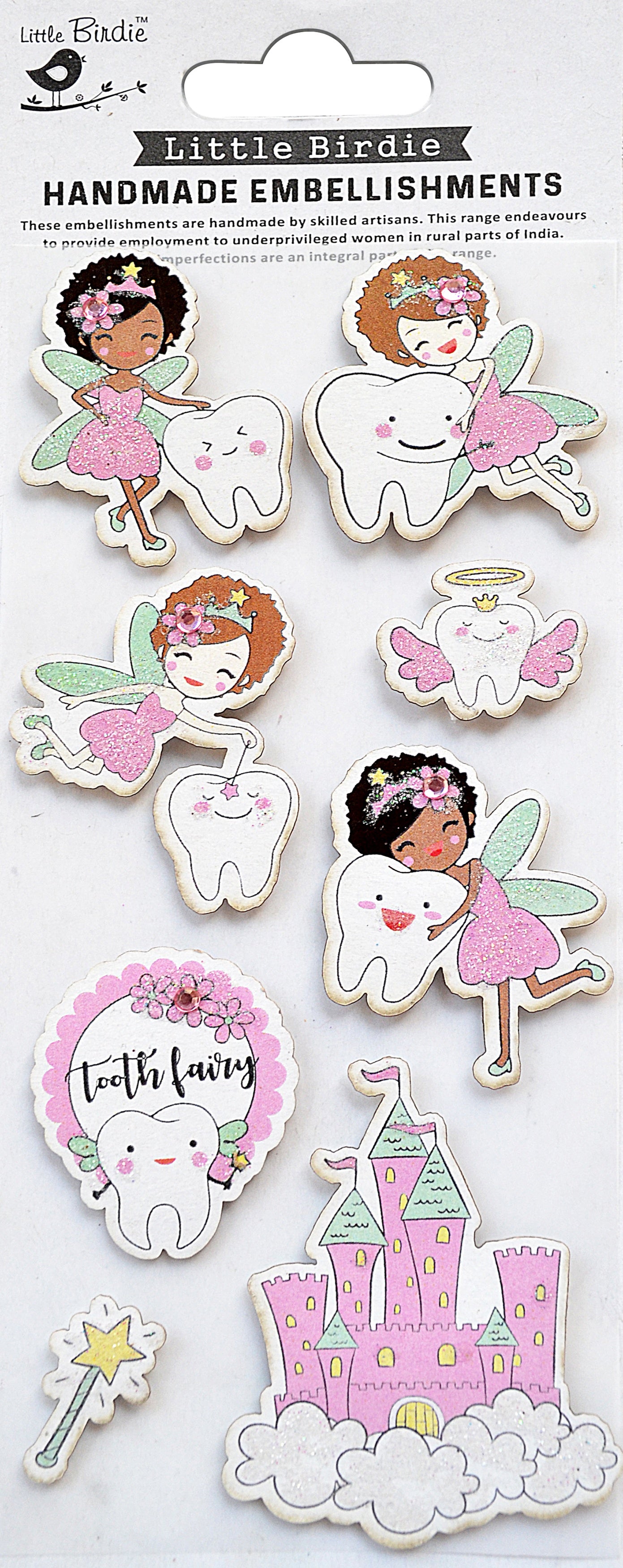 Little Birdie Baby Embellishments 8/Pkg-Tooth Fairy Pink