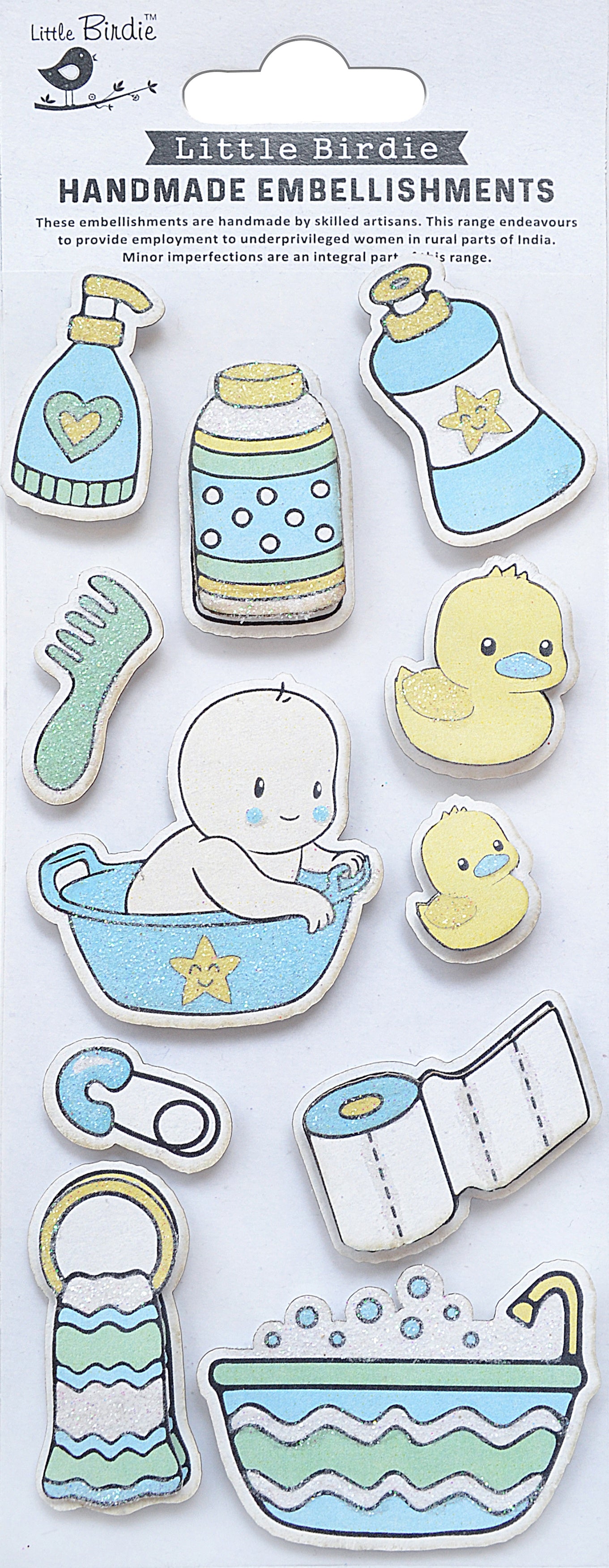 Little Birdie Baby Embellishments 11/Pkg-Bath Time Blue