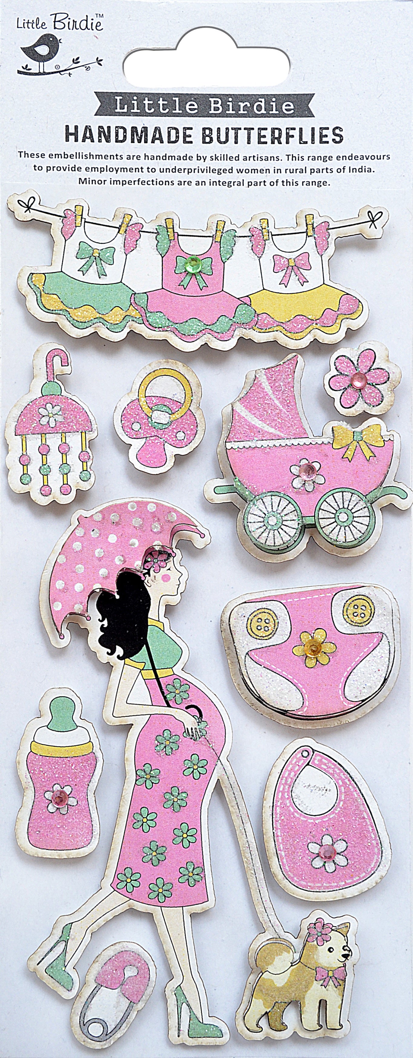 Little Birdie Baby Embellishments 11/Pkg-It's A Girl Pink