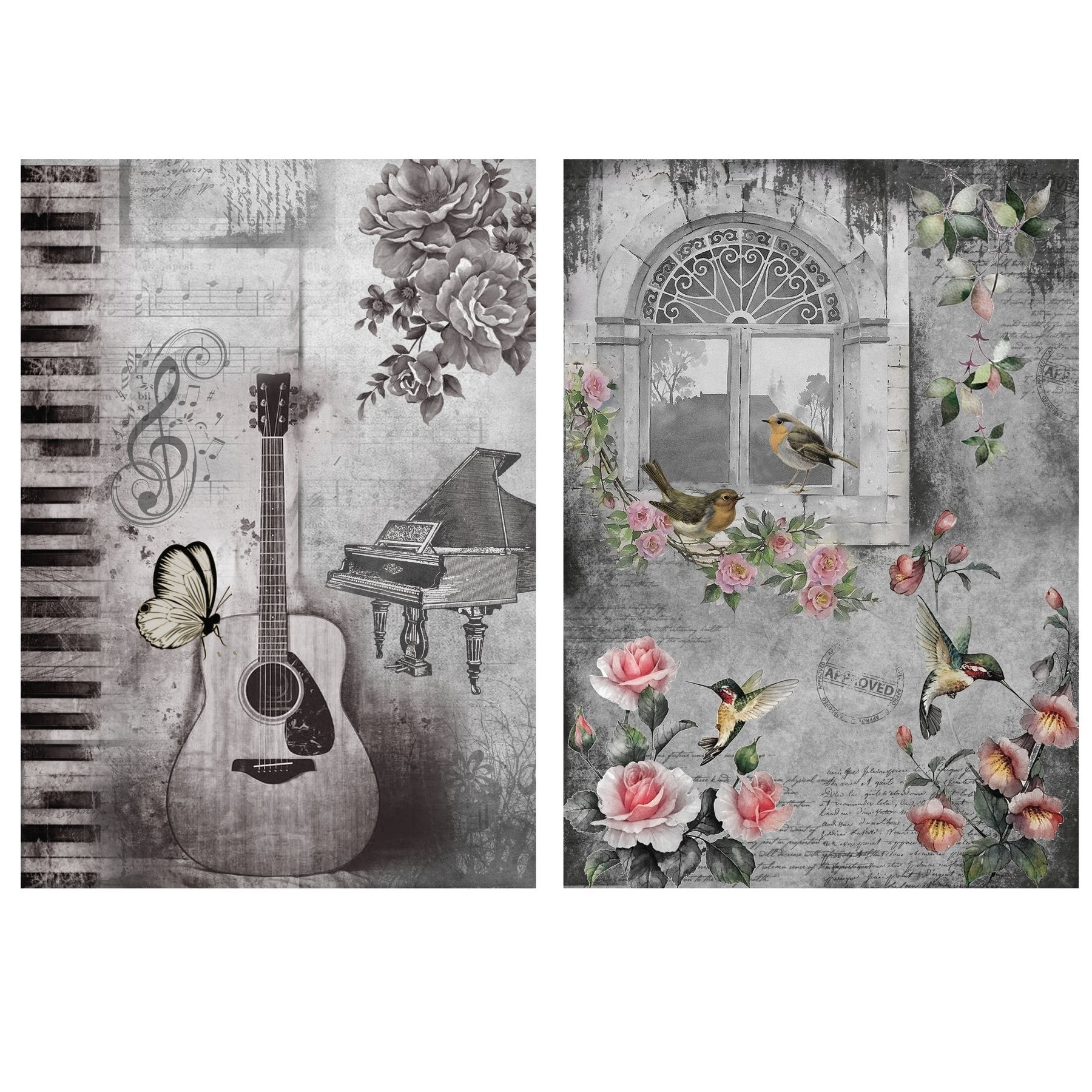 Little Birdie Decoupage Filament Paper A4 2/Pkg-Music Room