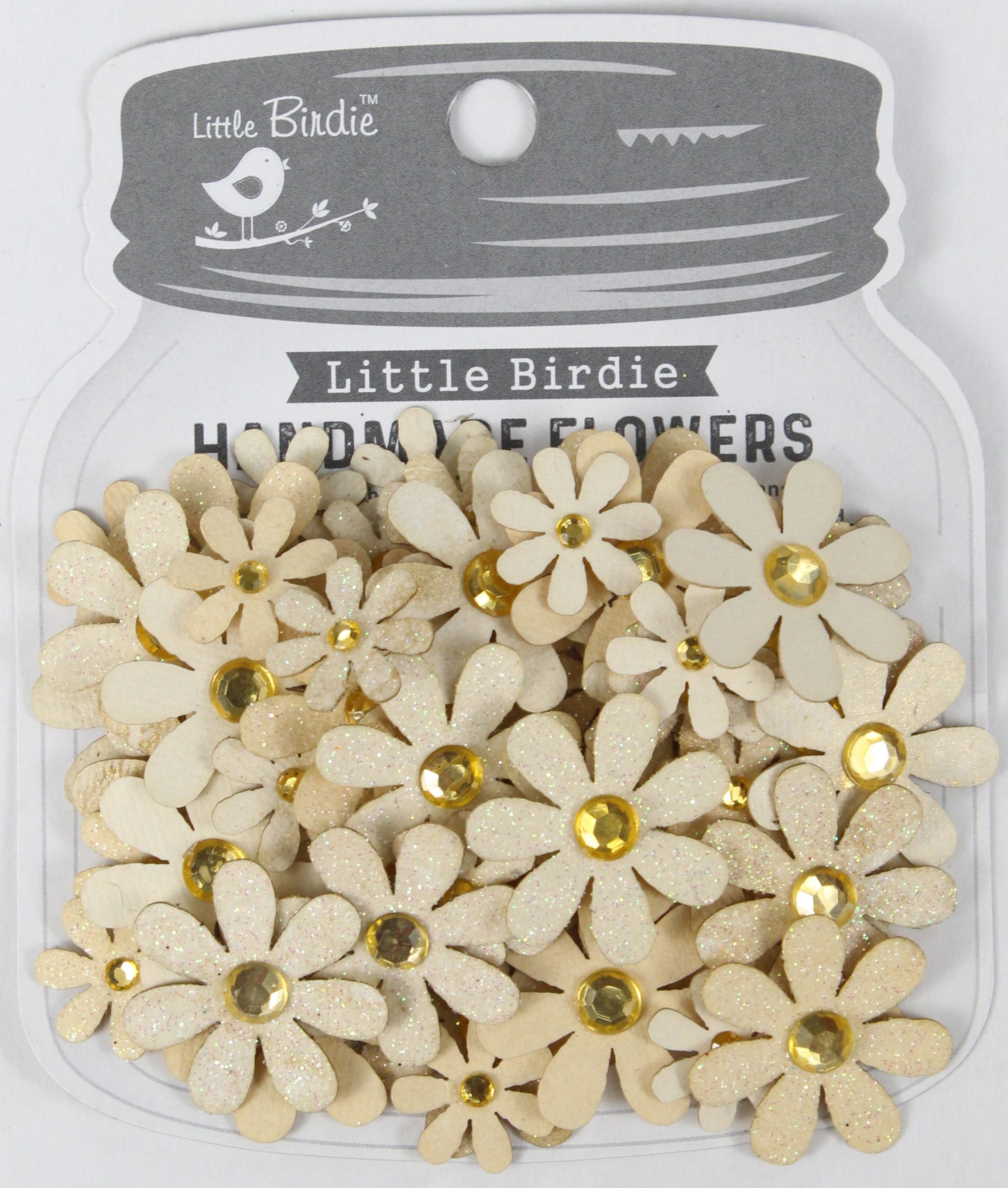 Little Birdie Sparkle Florettes Paper Flowers 60/Pkg-Ivory Pearl