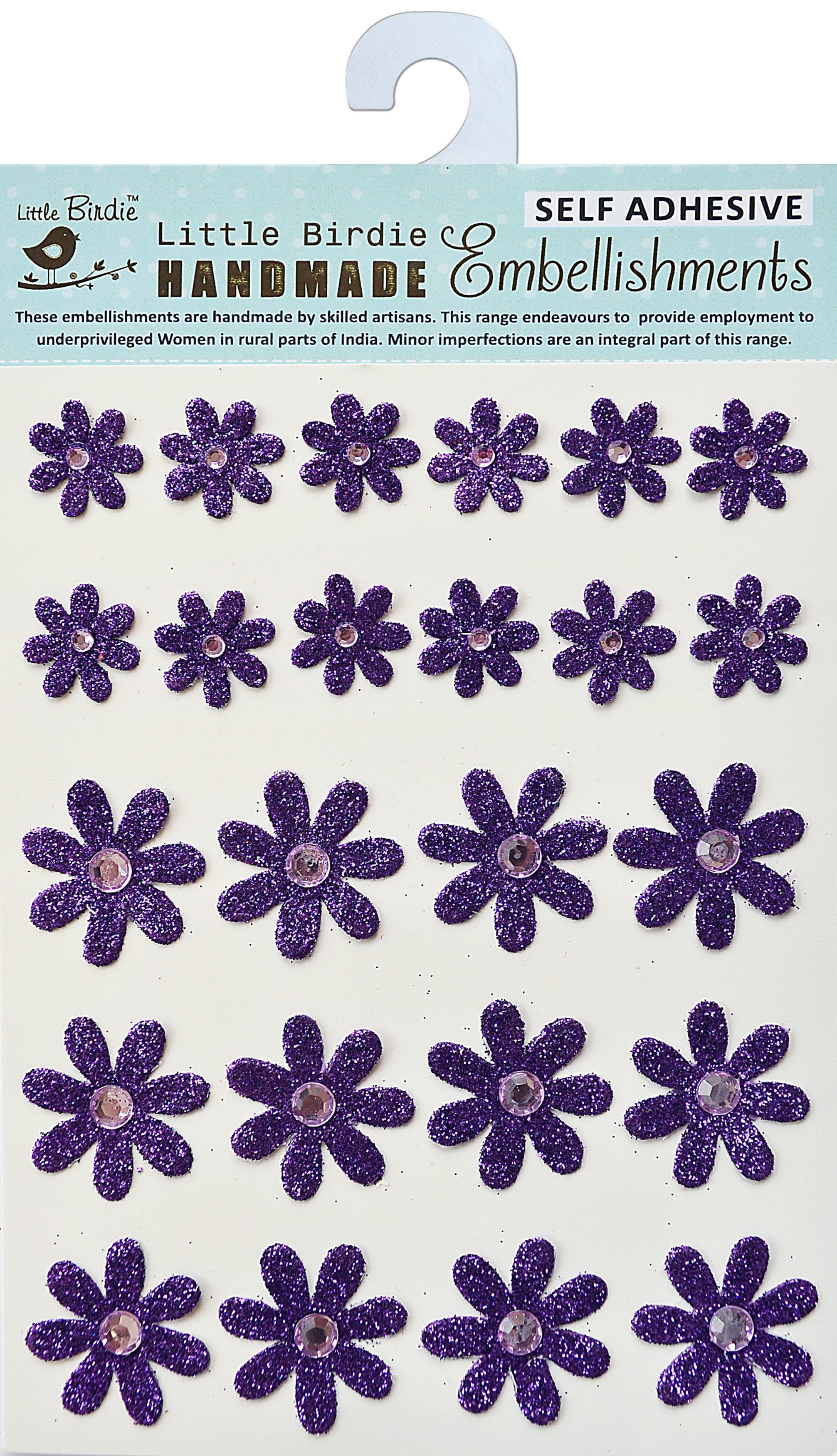 Little Birdie Glitter Jeweled Florets Sticker 24/Pkg-Purple