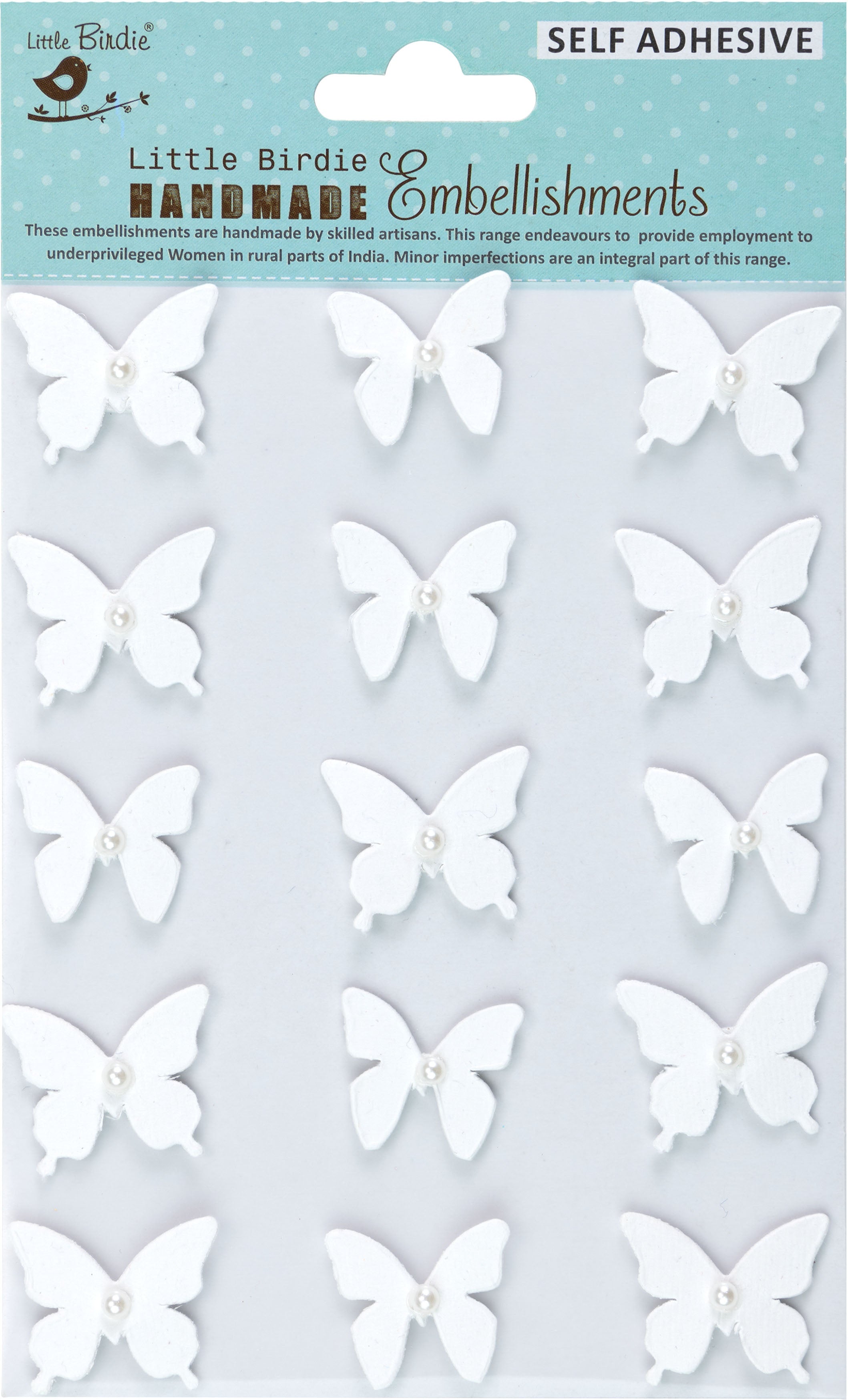 Little Birdie Pearl Butterfly 15/Pkg-White