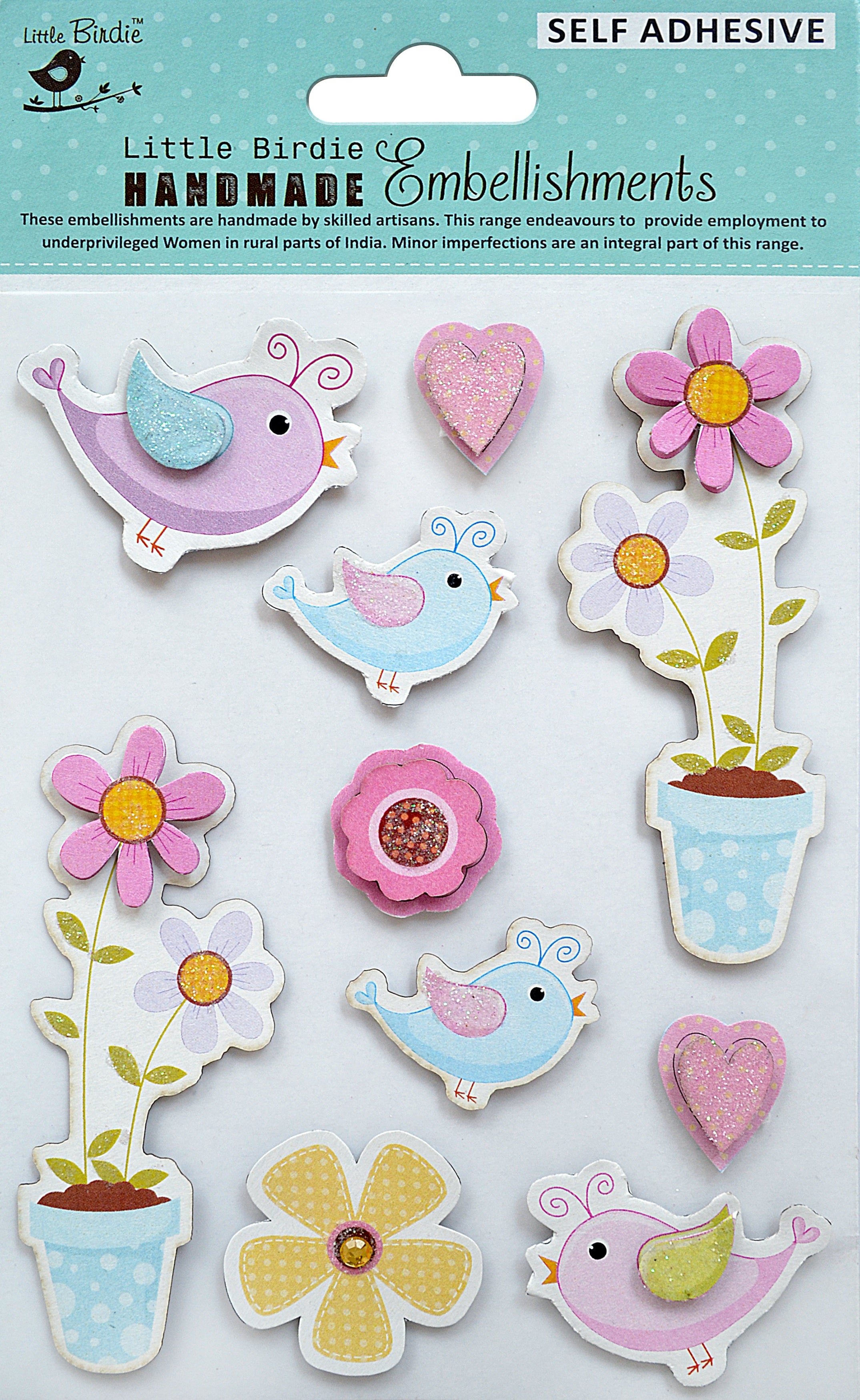 Little Birdie 3D Embellishment 10/Pkg-Birdie Garden