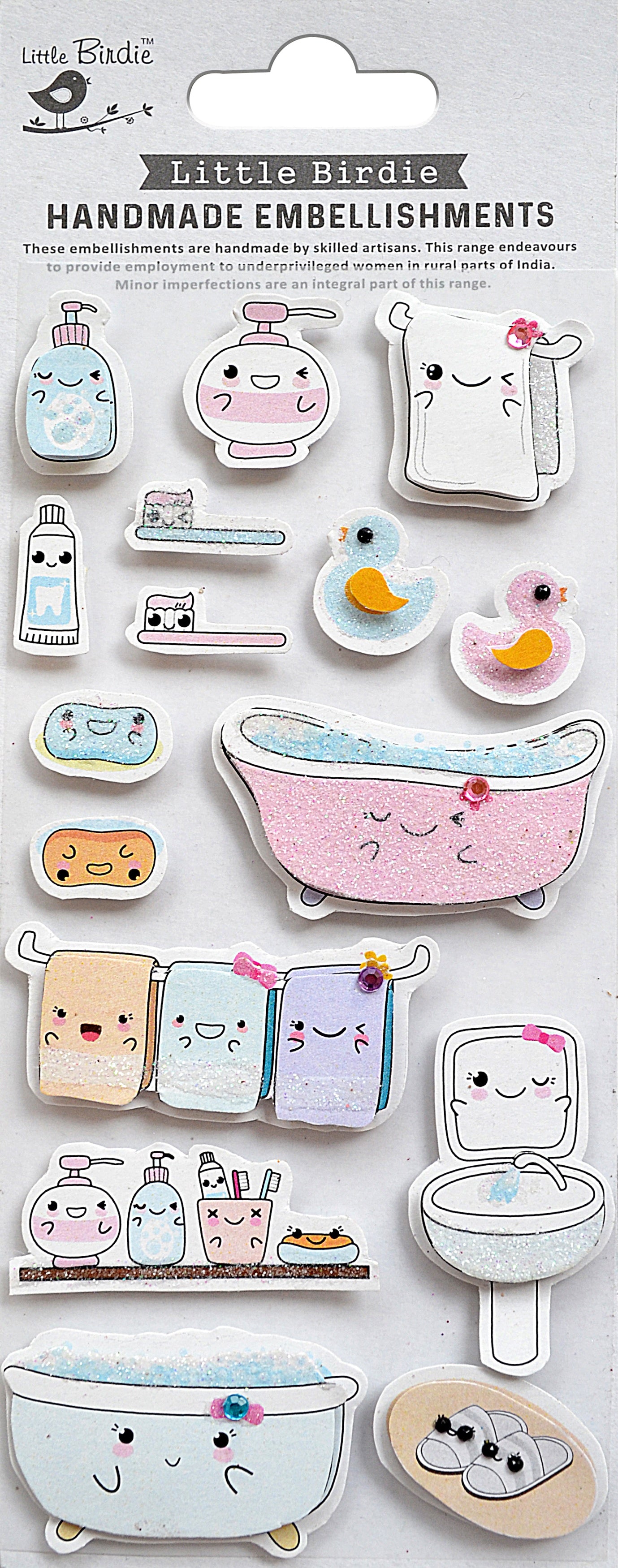 Little Birdie Handmade 3D Embellishments 16/Pkg-Bath Time