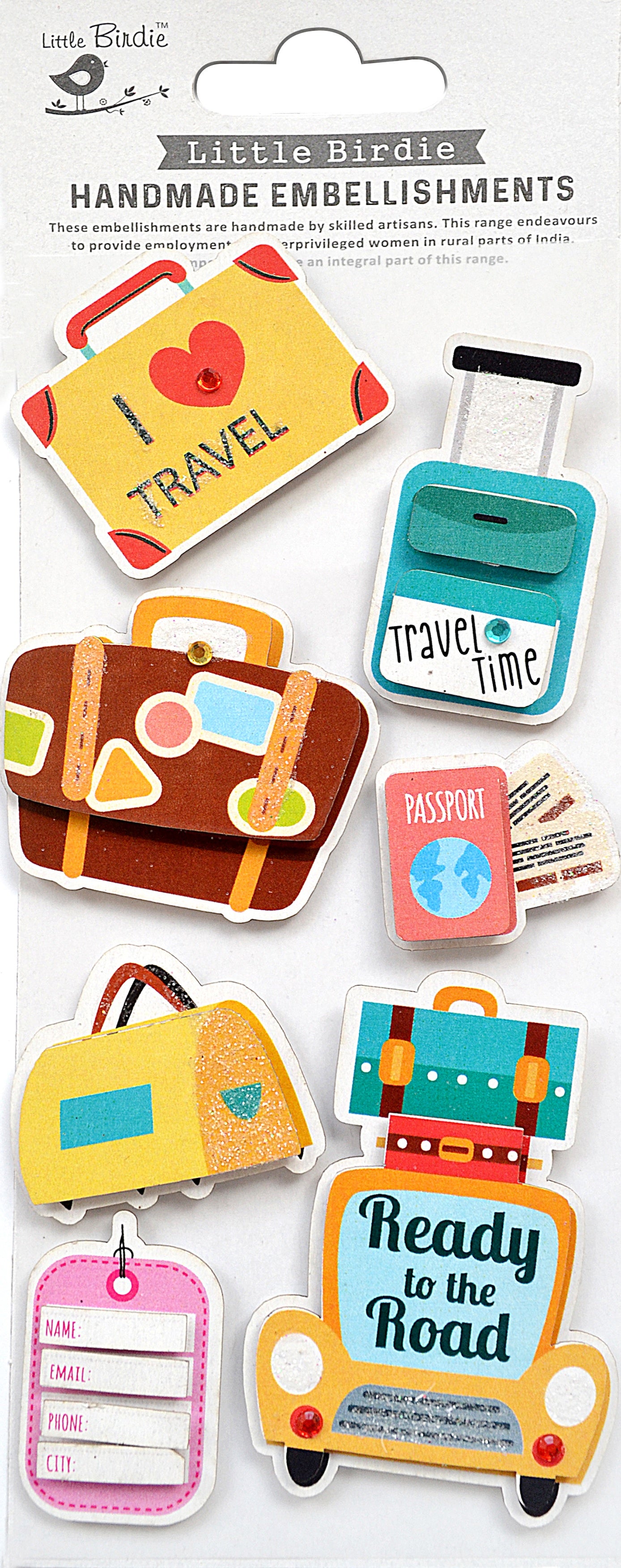 Little Birdie 3D Embellishment 7/Pkg-Travel Time