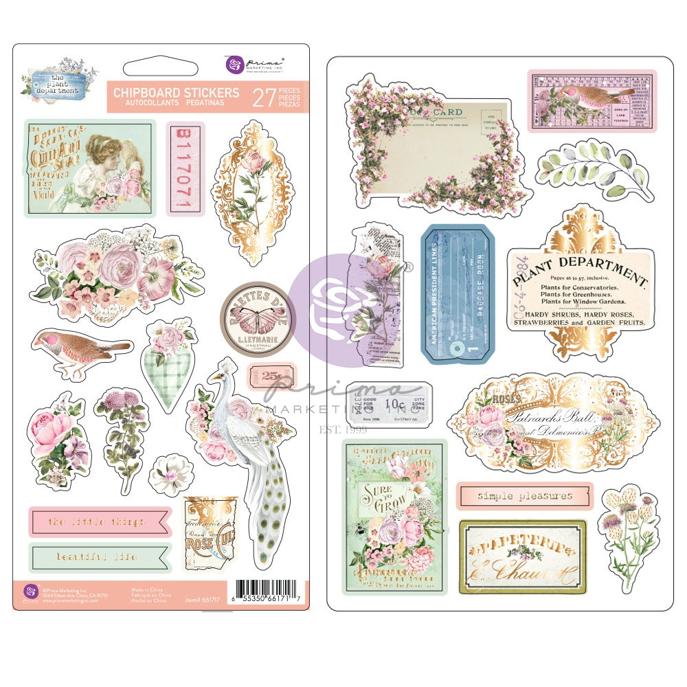 The Plant Department Chipboard Stickers 27/Pkg-Shapes W/Foil Details